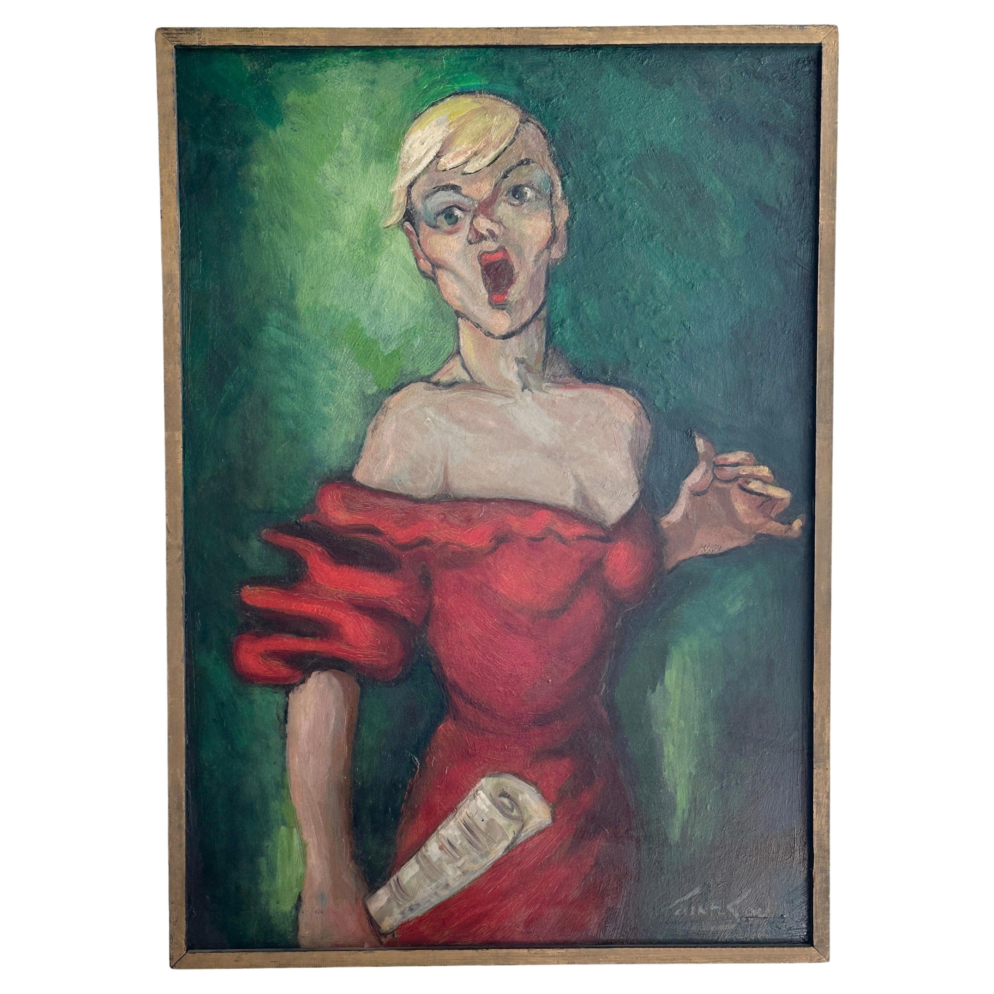 Expressionism, a revolutionary art movement of the early 20th century, aimed to elicit emotional responses, often exposing the harshest and most tumultuous aspects of the human condition and psyche. With this oil portrait of a lyrical singer, the