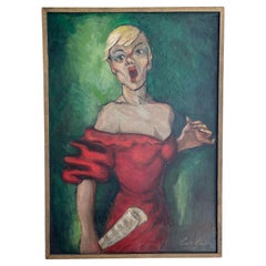 Used "The Opera Singer" Expressionist Oil Portrait on Panel by Maurice Saint-Lou
