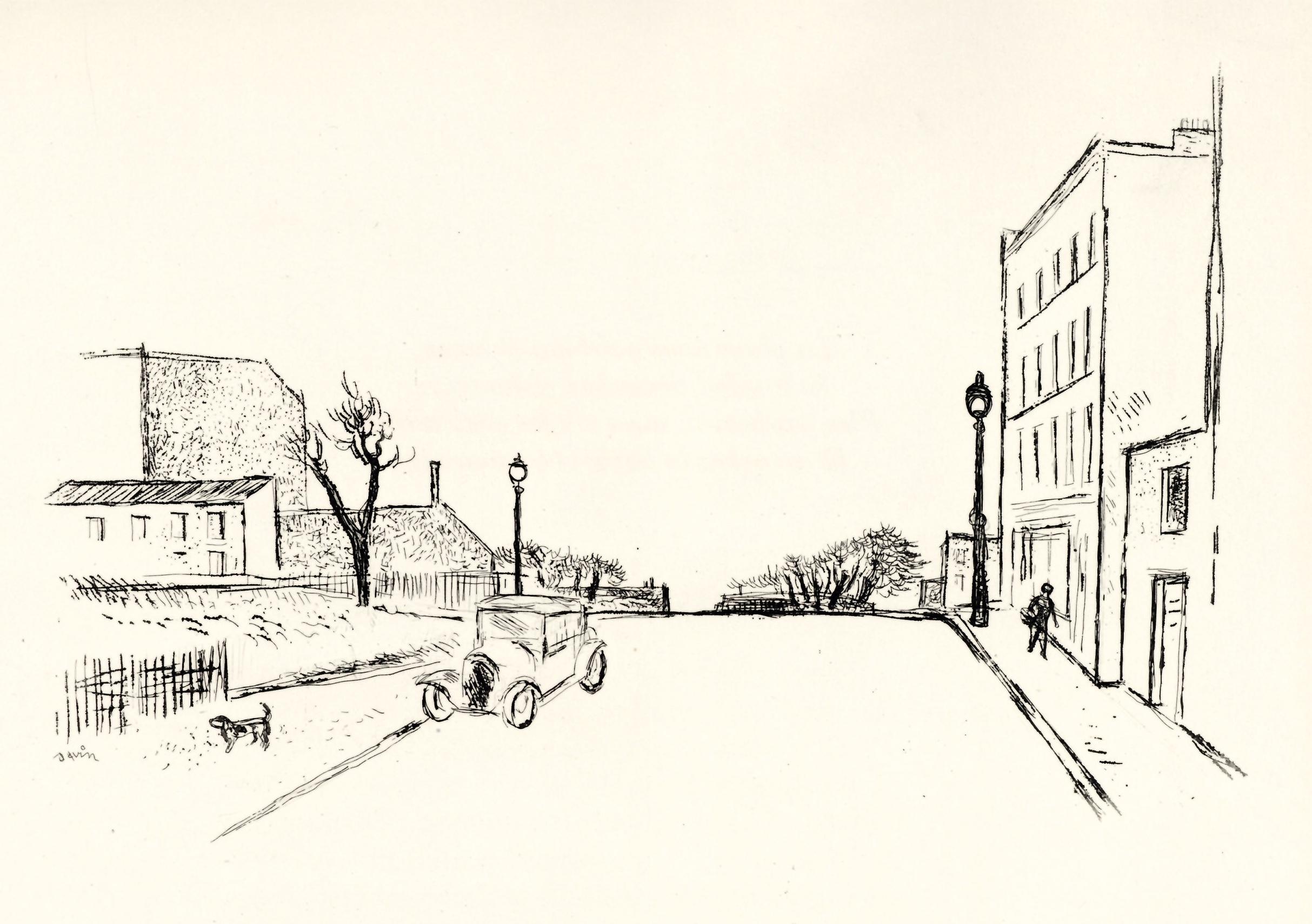 "Belleville" original etching - Print by Maurice Savin