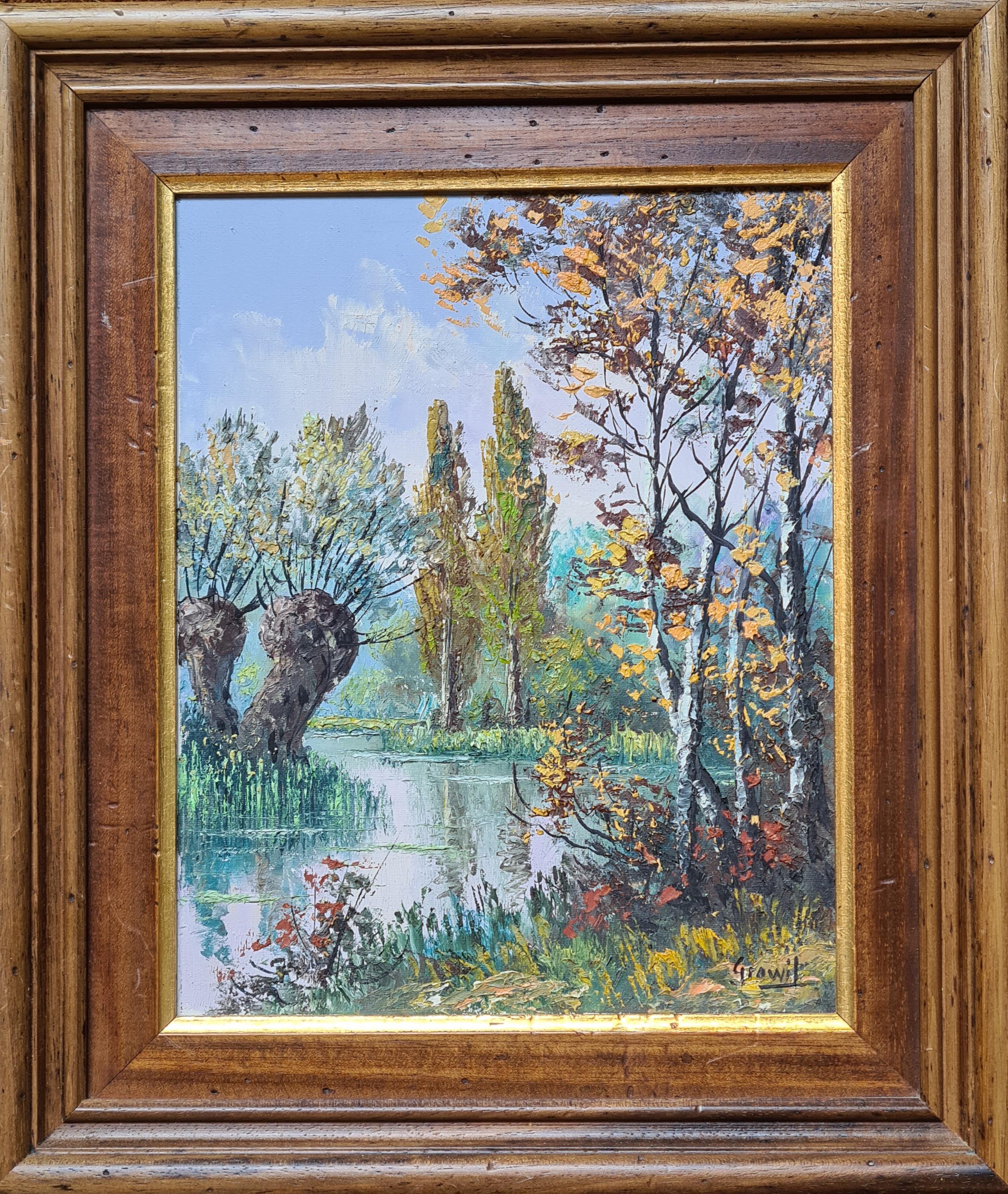 A River Runs Through It, Summer By the Riverbank - Painting by Maurice Schwab aka 'Grawil'
