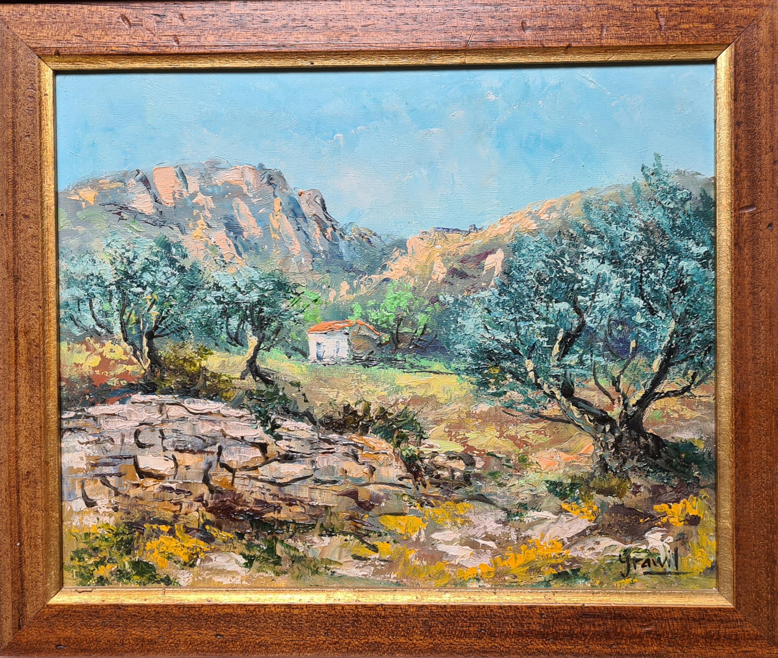 Maurice Schwab aka 'Grawil' Landscape Painting - Le Cabanon Provençal et son Oliveraie, French Country Cottage in an Olive Grove