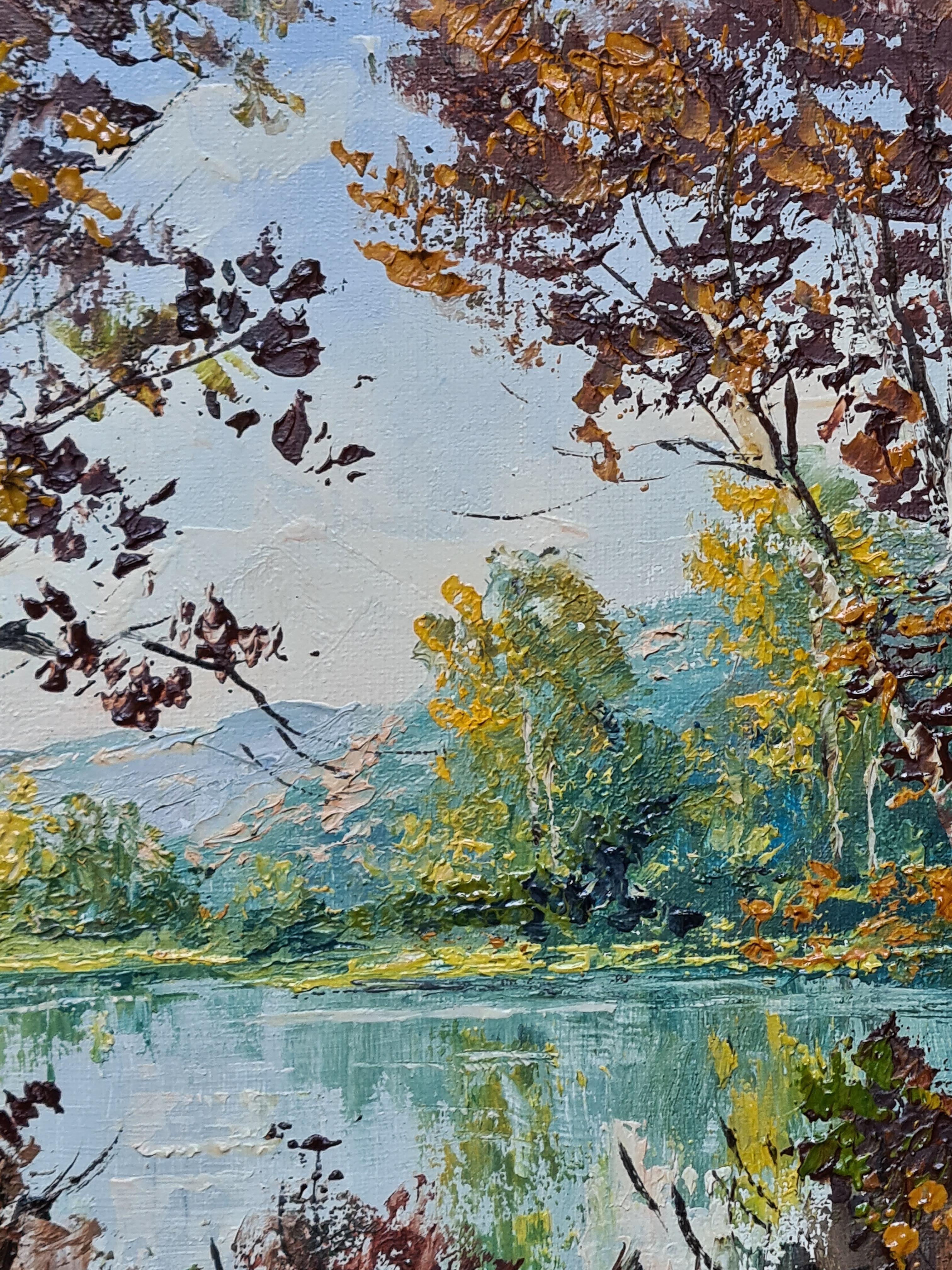 Summer at the Lake. French Oil on Canvas Landscape. For Sale 1