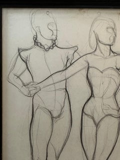 Early 20th century French pencil drawing of Ballet Dancers