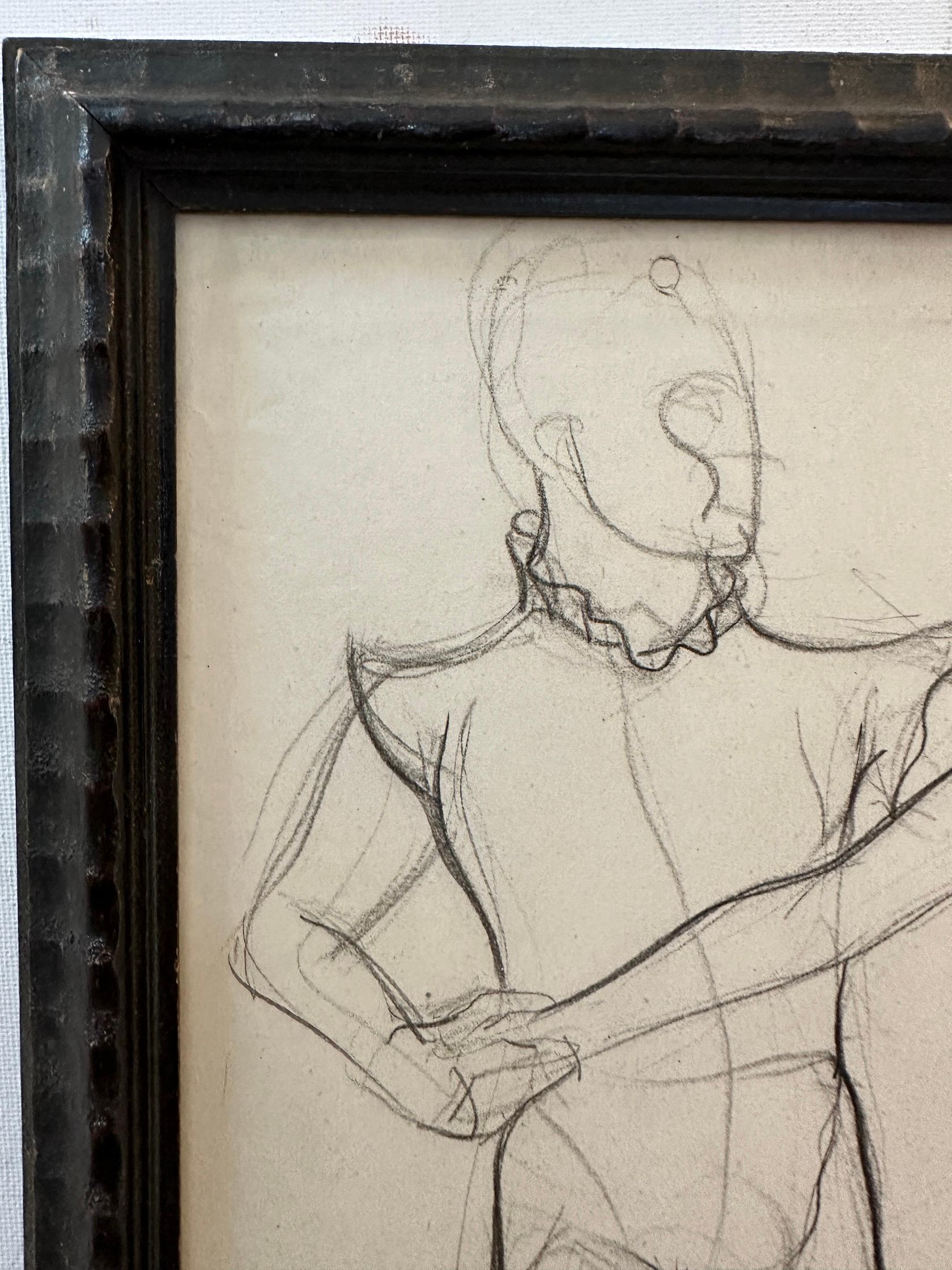 Disegno a matita di ballerine di danza classica francese dell'inizio del XX secolo - Painting Impressionismo di Maurice Seuret