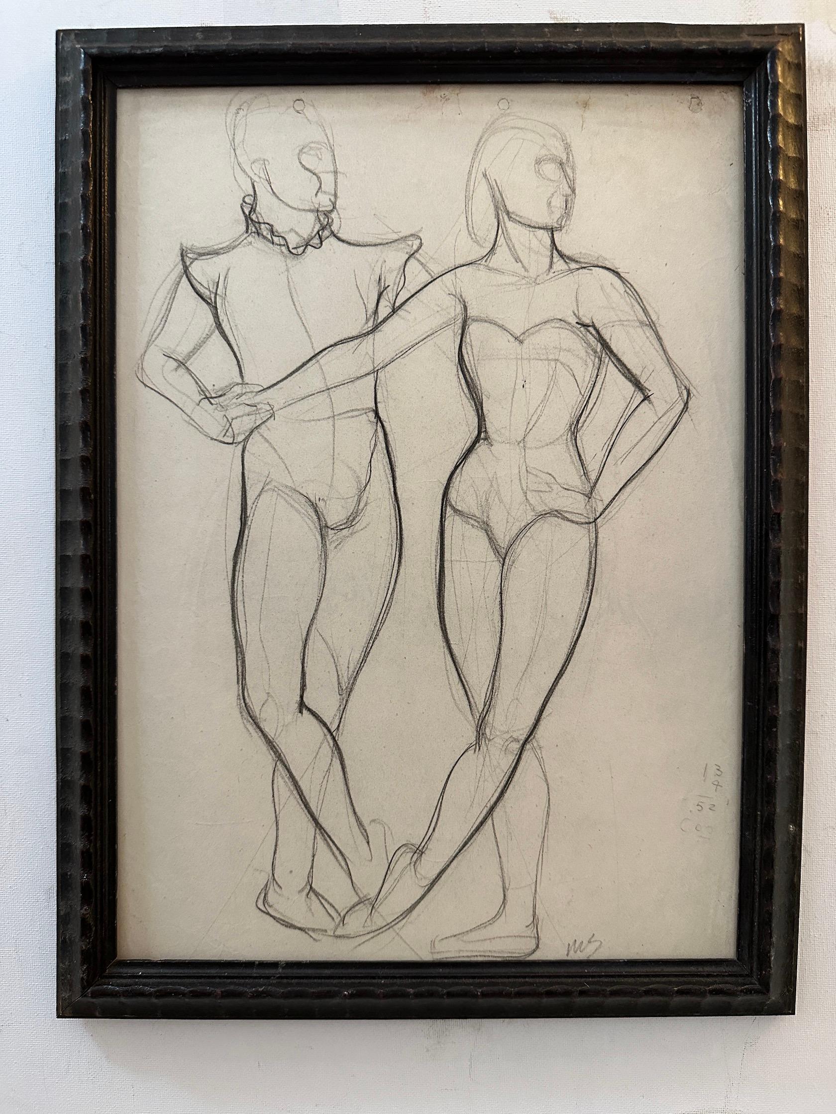 Portrait Painting di Maurice Seuret - Disegno a matita di ballerine di danza classica francese dell'inizio del XX secolo