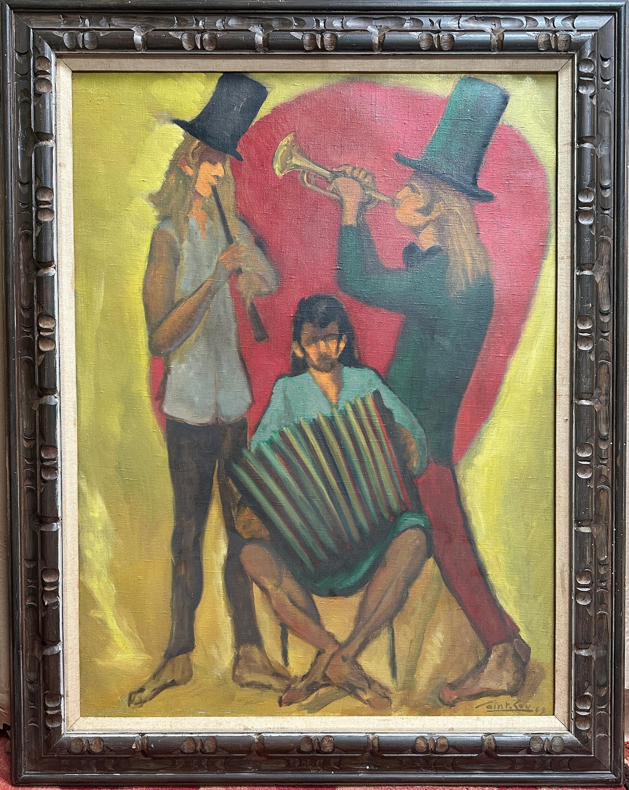 Figurative Painting di Maurice St Lou - "Tre musicisti" dipinto a olio di Maurice Saint Lou, metà del secolo scorso