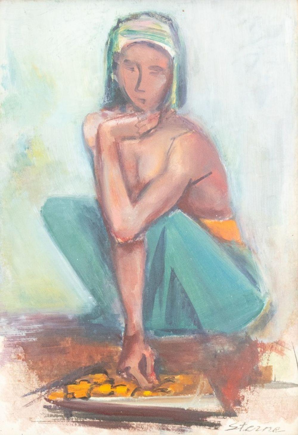 Fille accroupie avec un panier - Painting de Maurice Sterne