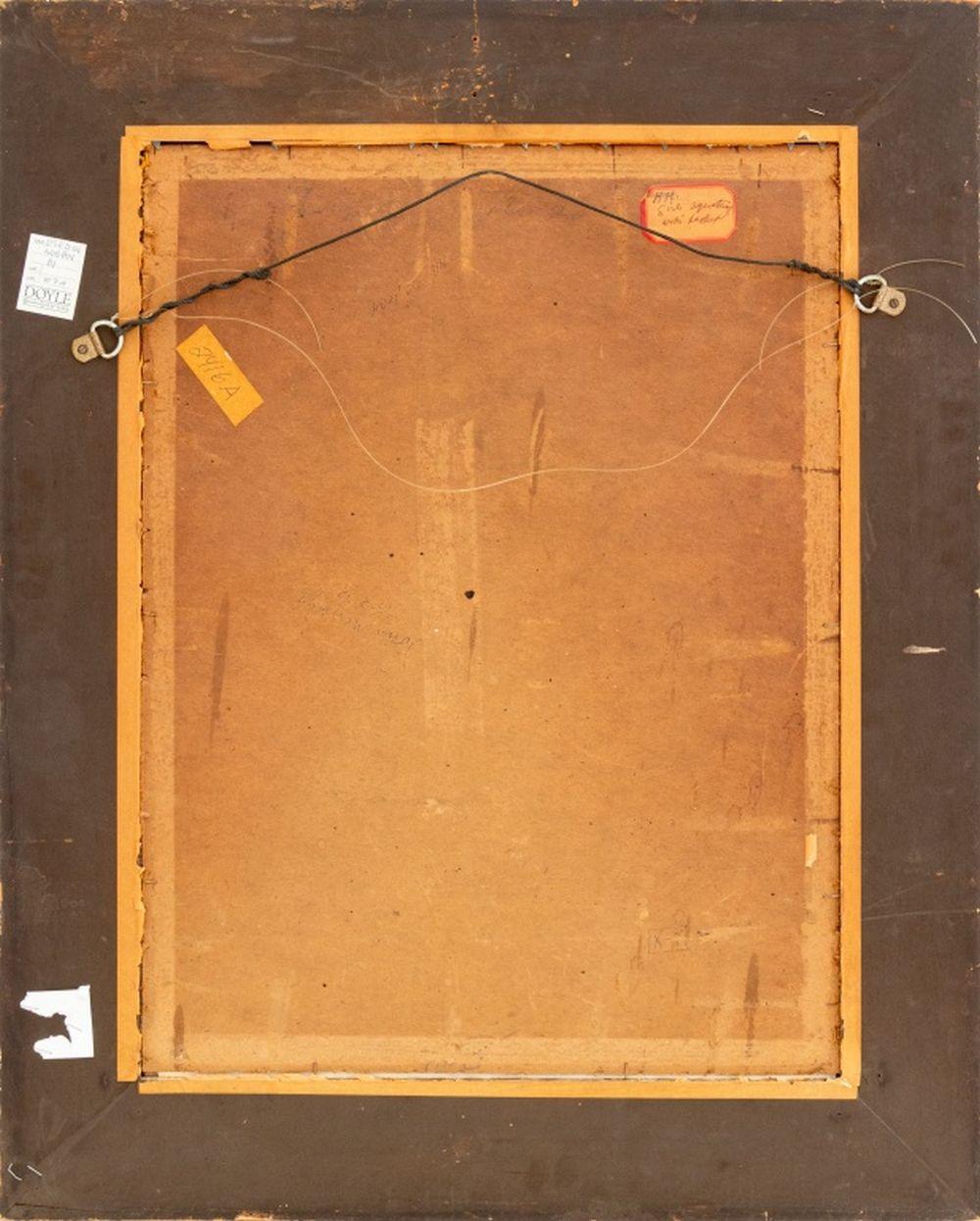 Maurice H. Sterne (américain, 1877-1957), Girl Squatting with Basket, huile sur papier posée sur un panneau, représentant une jeune Balinaise portant un foulard et une jupe, signée en bas à droite, avec étiquette de vente aux enchères de Doyle et