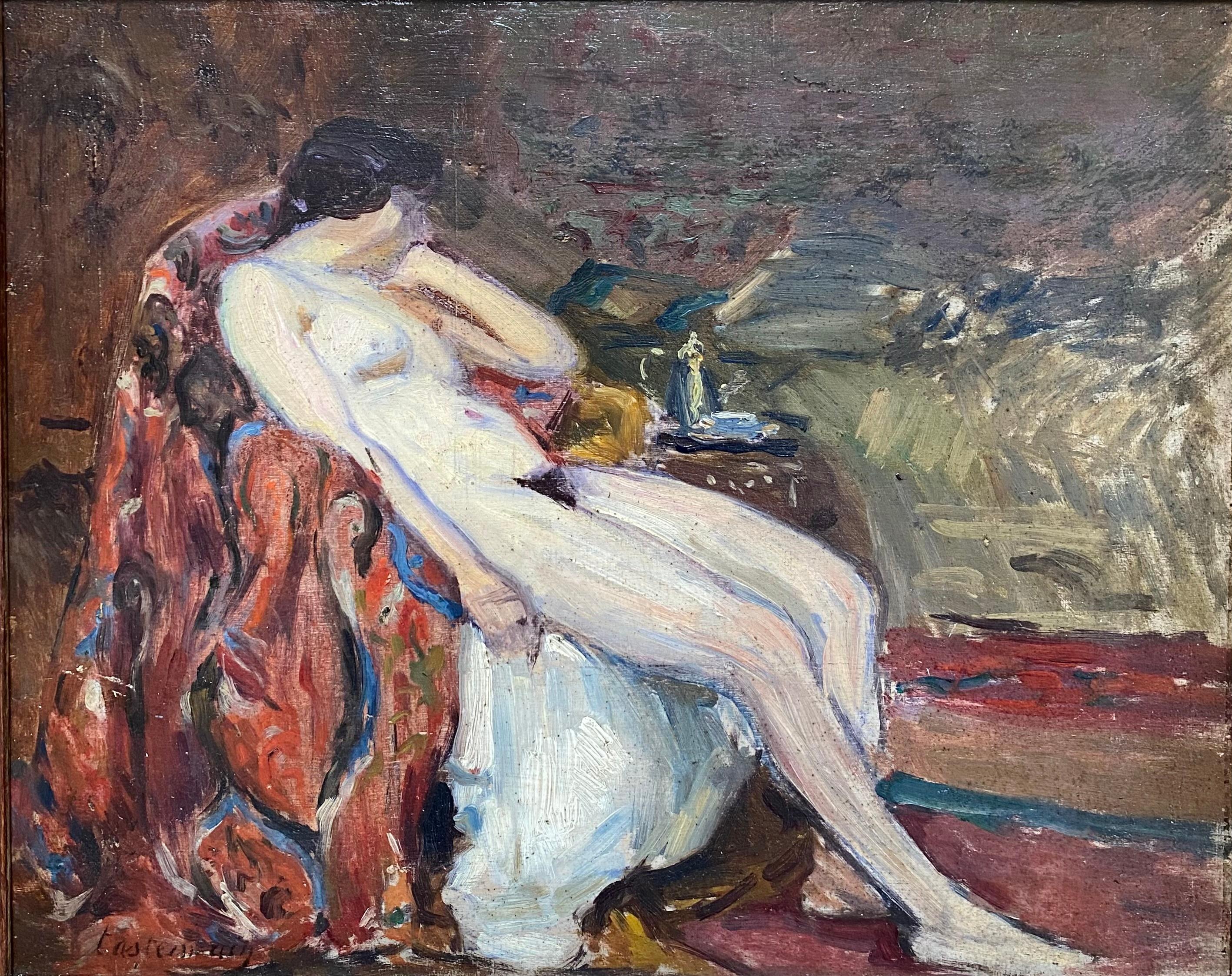 Female Nude In An Interior - Painting by Maurice Tastemain