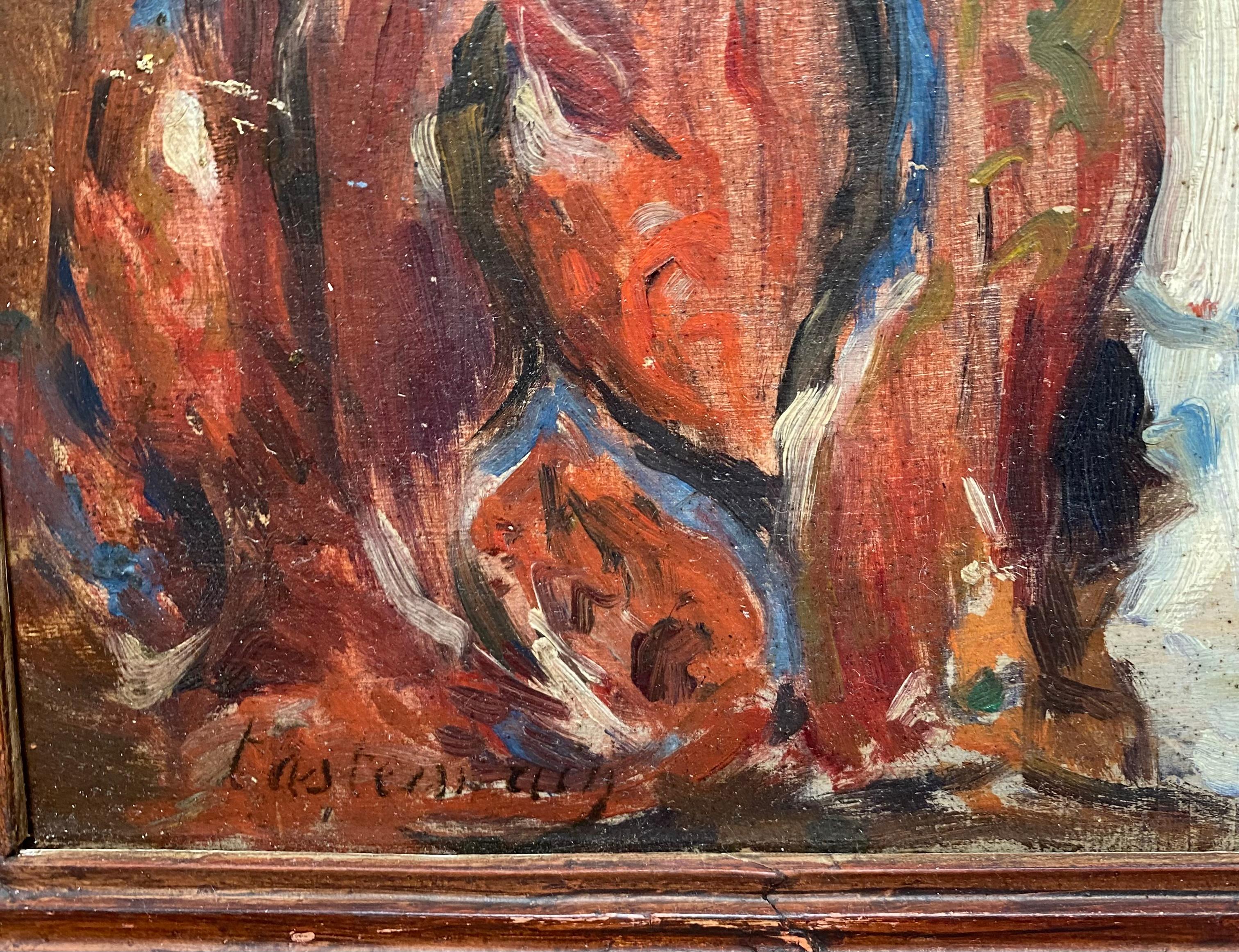 Female Nude In An Interior - French School Painting by Maurice Tastemain