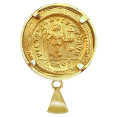MAURICE TIBERIUS Genuine Ancient Roman 24 Kt Gold Coin Pendant 6th Century AD