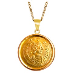 MAURICE TIBERIUS Genuine Ancient Roman 24 Kt Gold Coin Pendant 6th Century AD