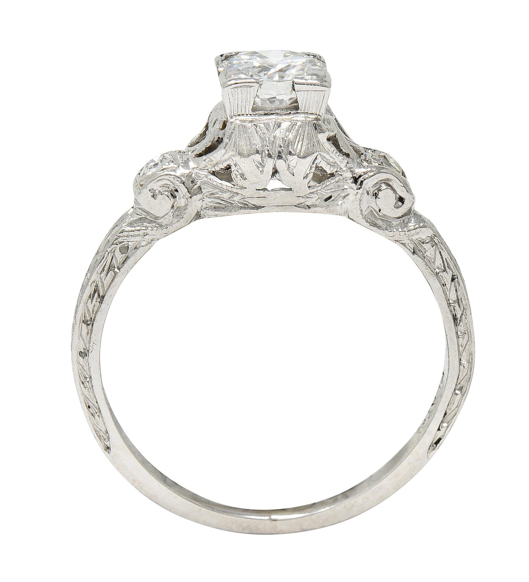 Maurice Tishman Art Deco 0.40 Carat Diamond Platinum Scrolled Engagement Ring For Sale 2