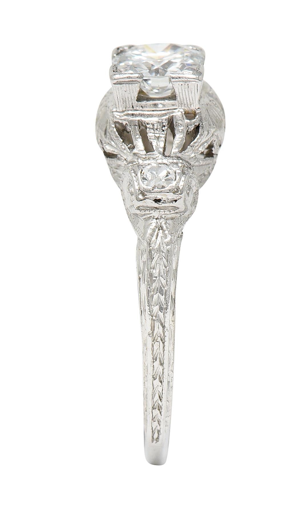 Maurice Tishman Art Deco 0.40 Carat Diamond Platinum Scrolled Engagement Ring For Sale 3