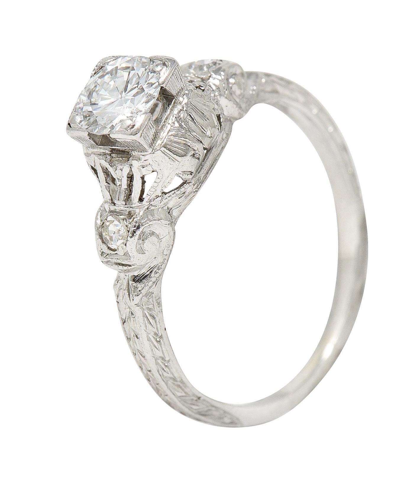 Maurice Tishman Art Deco 0.40 Carat Diamond Platinum Scrolled Engagement Ring For Sale 4