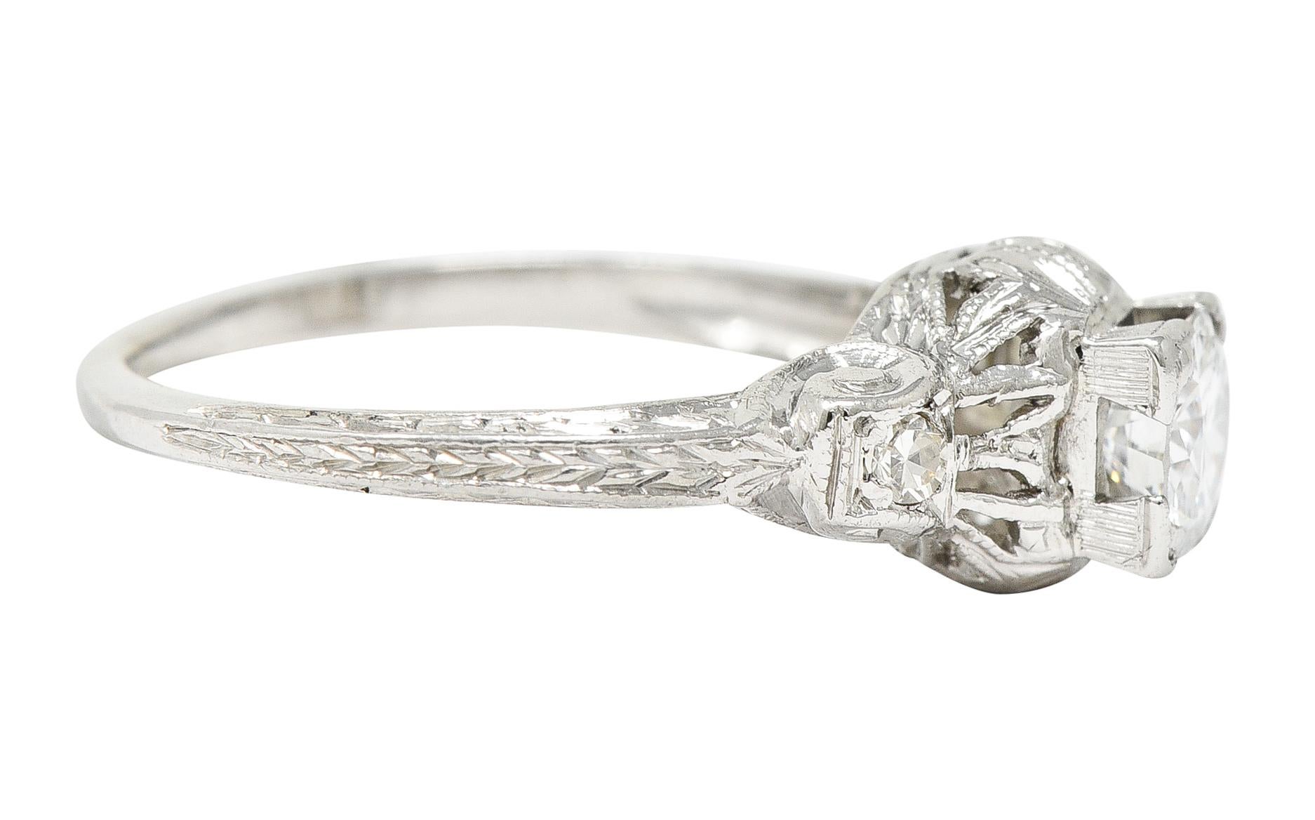 Verlobungsring mit verschnörkeltem Platinring von Tishman mit 0,40 Karat Diamanten im Art déco-Stil im Zustand „Hervorragend“ im Angebot in Philadelphia, PA