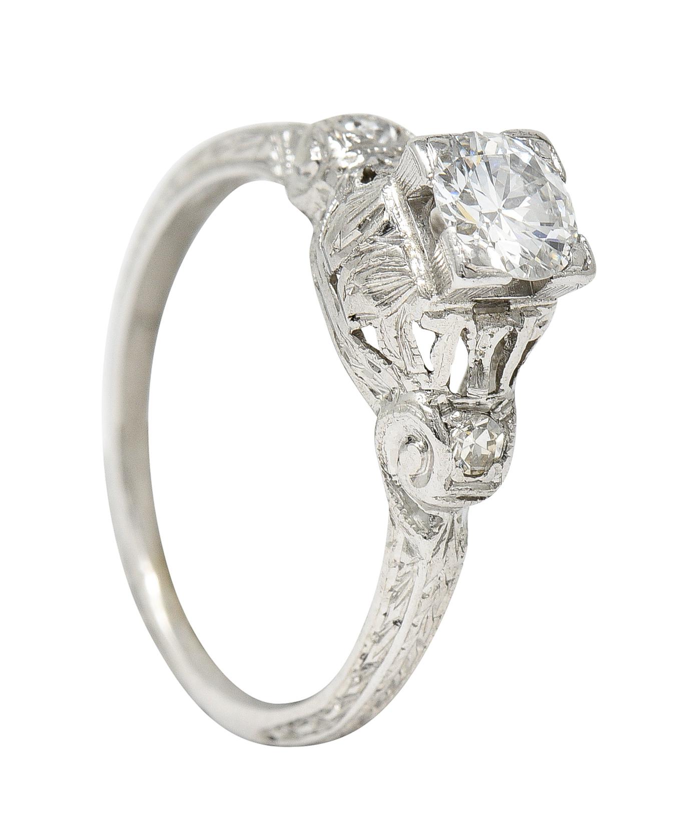 Maurice Tishman Art Deco 0.40 Carat Diamond Platinum Scrolled Engagement Ring For Sale 1