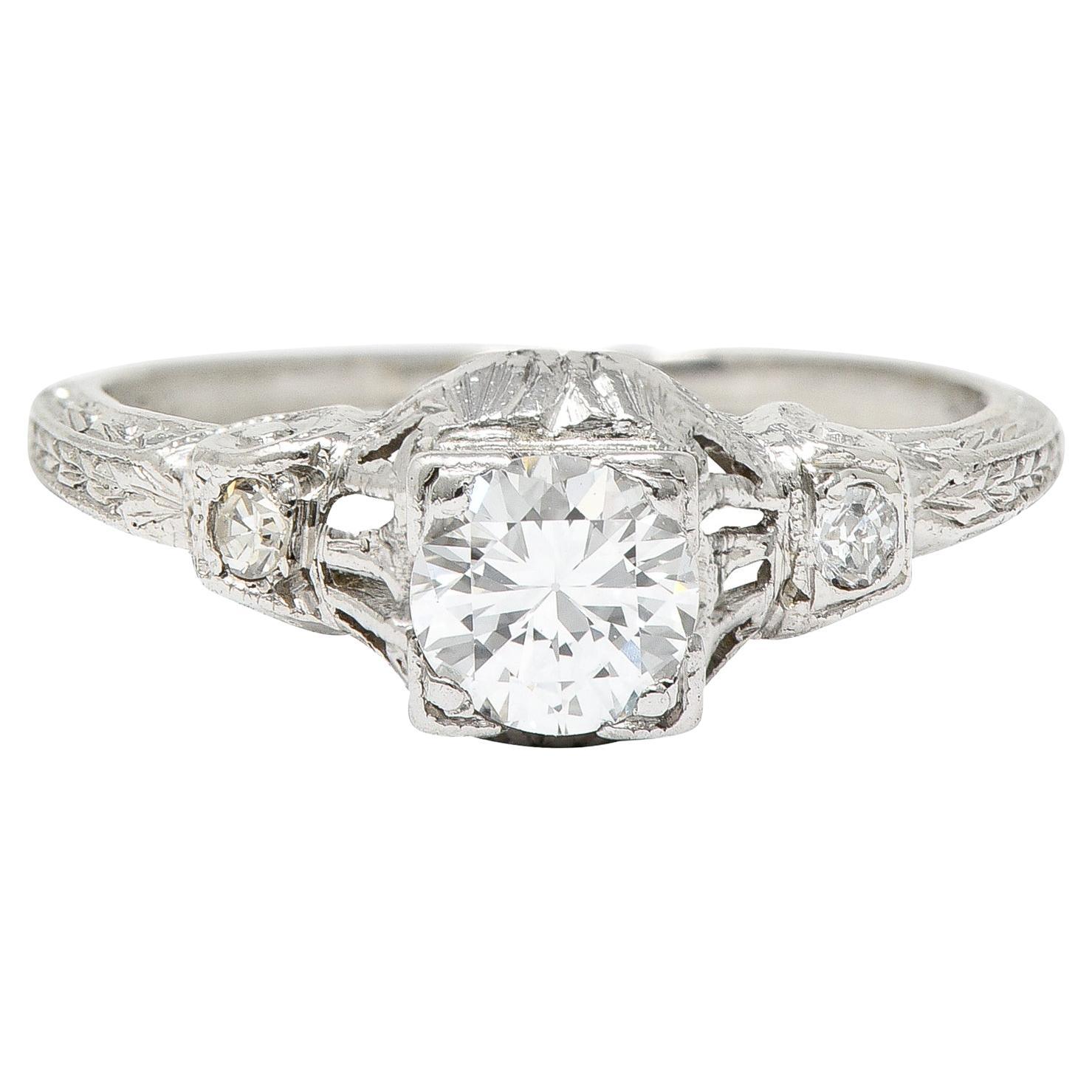 Maurice Tishman Art Deco 0.40 Carat Diamond Platinum Scrolled Engagement Ring For Sale