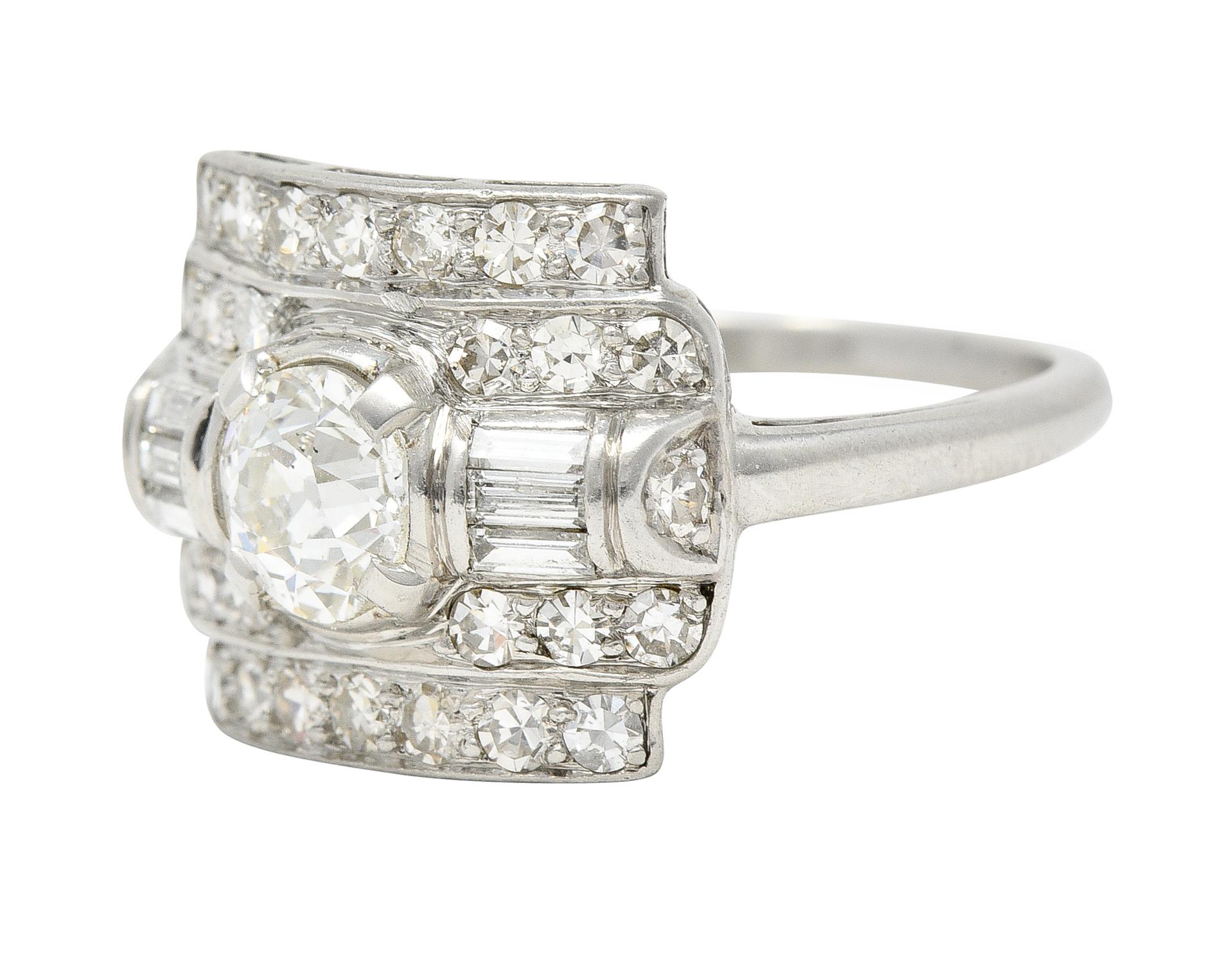 Women's or Men's Maurice Tishman Art Deco 1.66 Carats Diamond Platinum Cluster Dinner Ring