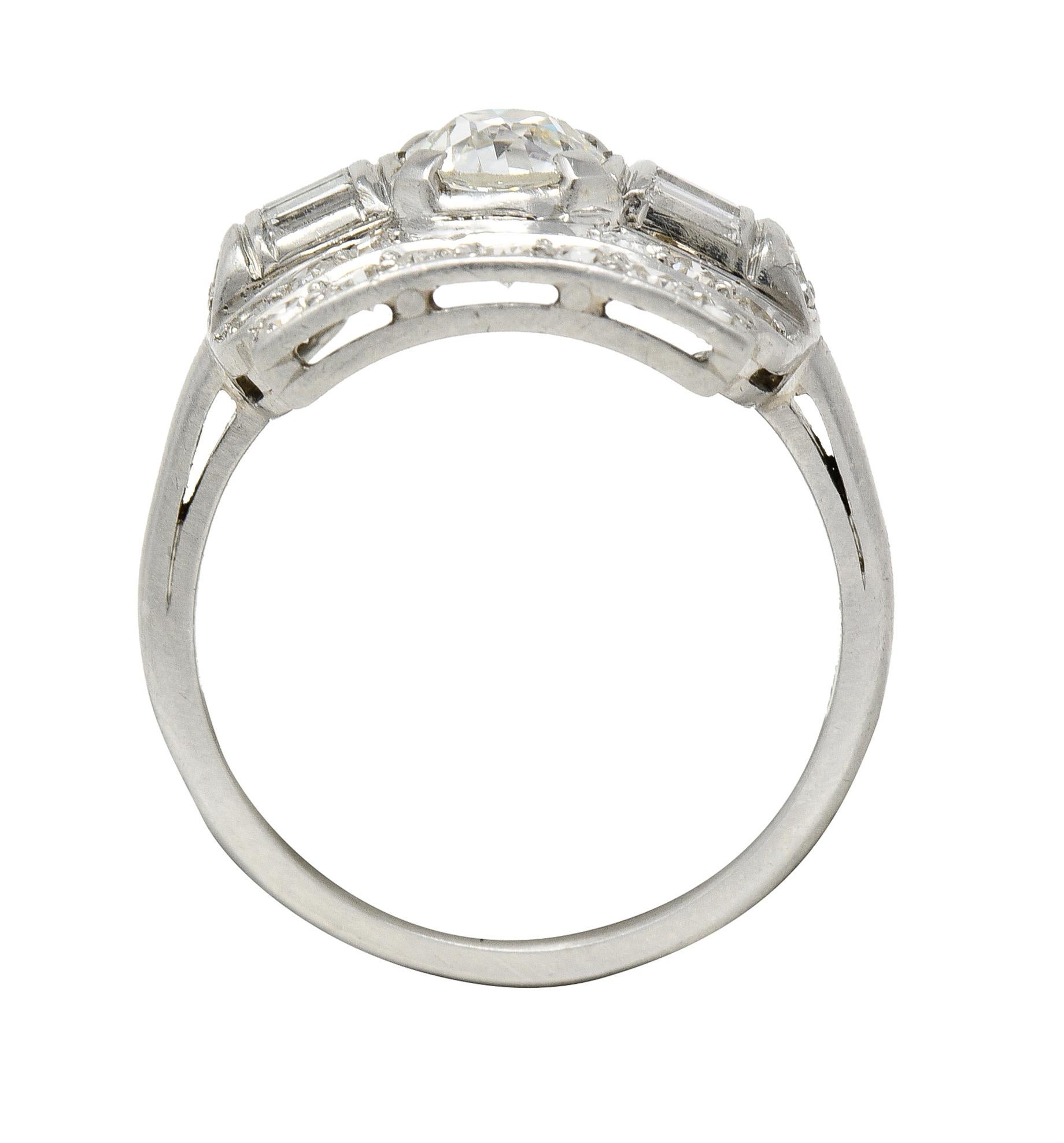 Maurice Tishman Art Deco 1.66 Carats Diamond Platinum Cluster Dinner Ring 2