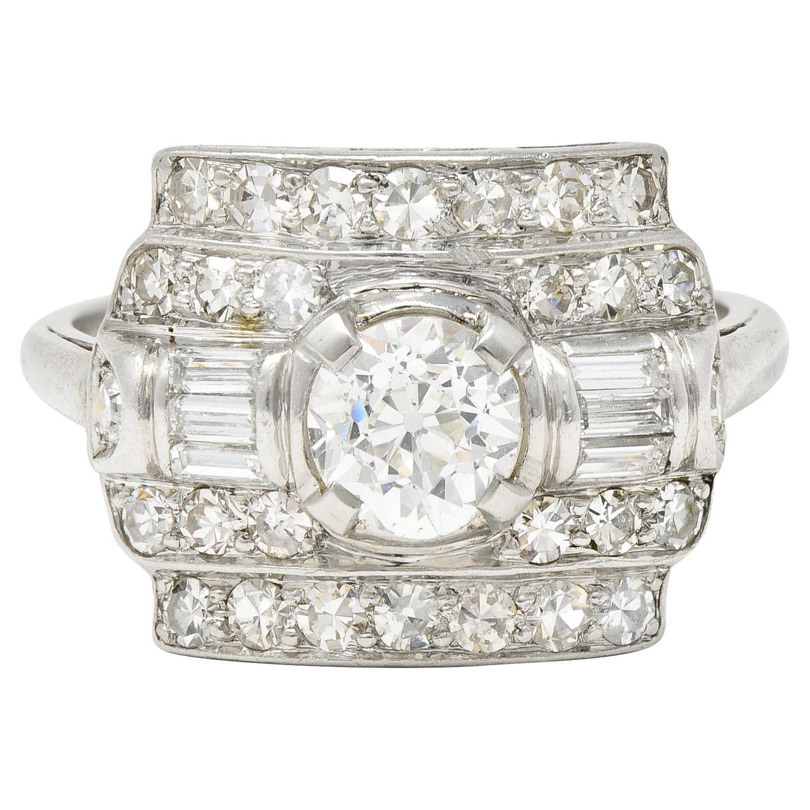 Maurice Tishman Art Deco 1.66 Carats Diamond Platinum Cluster Dinner Ring