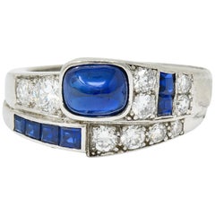 Maurice Tishman Art Deco 2.72 Carat Sapphire Diamond Platinum Band Ring