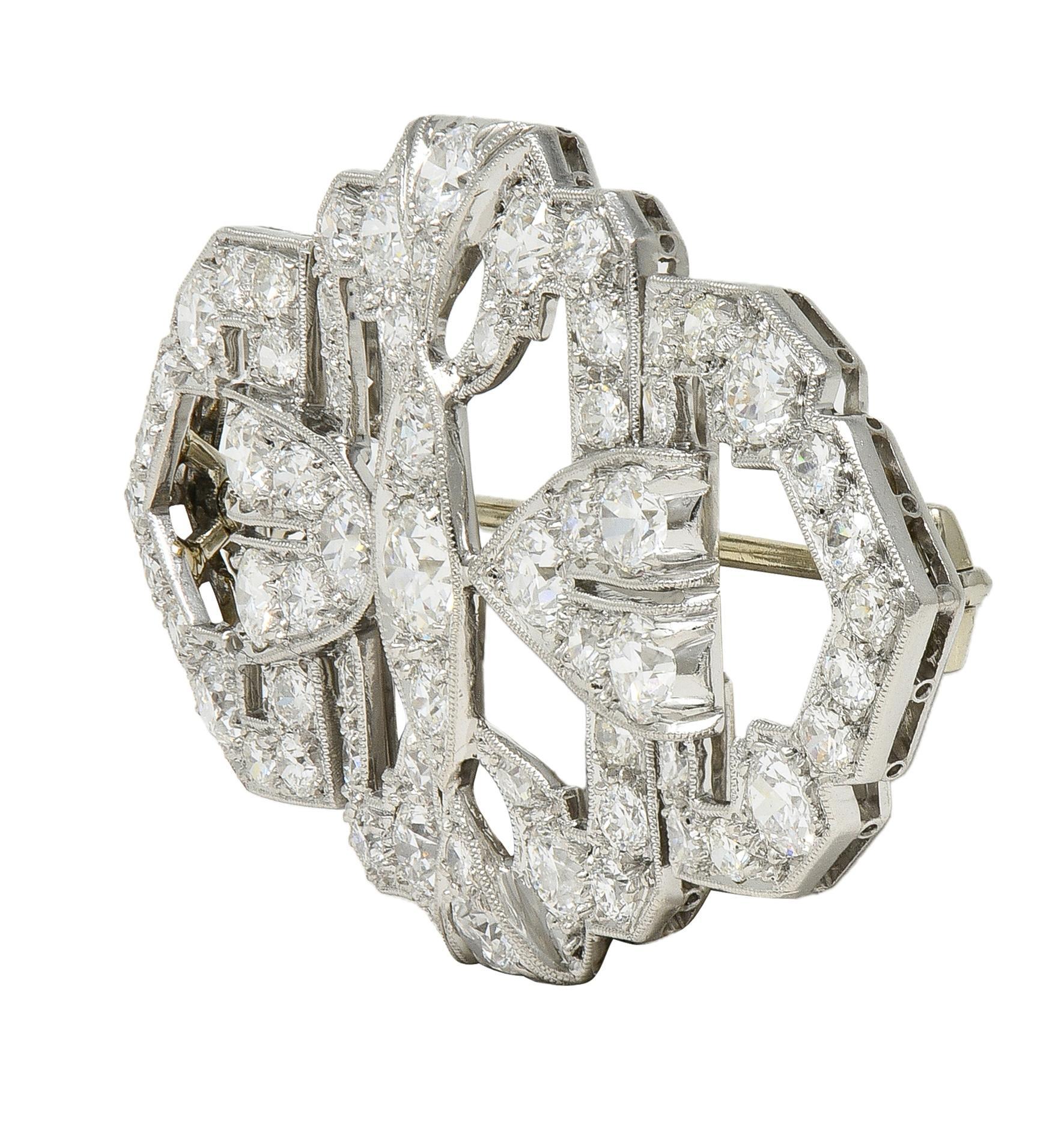 Taglio antico europeo Maurice Tishman Art Deco 4,73 CTW Diamante Platino Vintage Spilla a Bar Geometrica in vendita