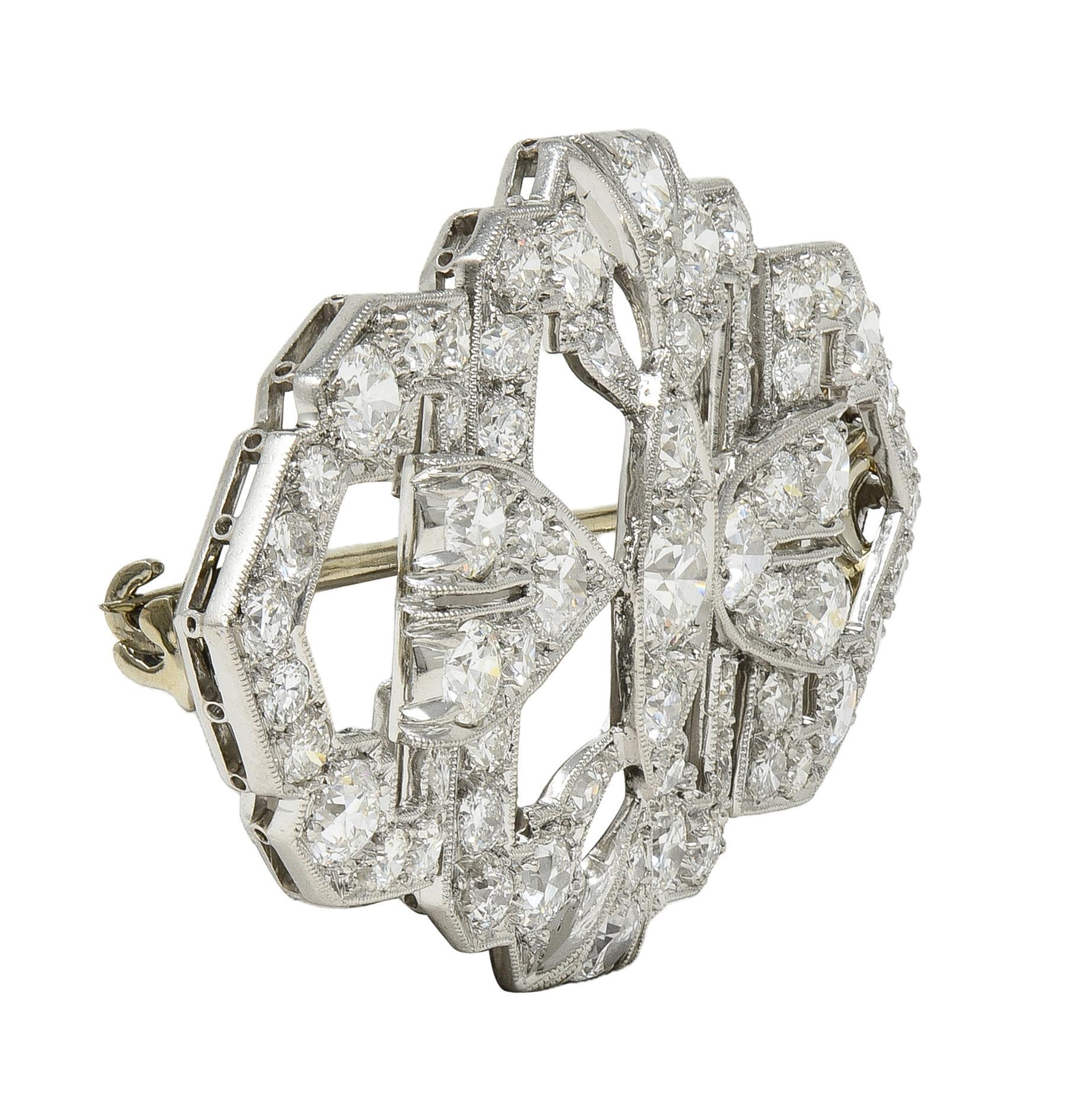 Maurice Tishman Art Deco 4,73 CTW Diamante Platino Vintage Spilla a Bar Geometrica In condizioni ottime in vendita a Philadelphia, PA