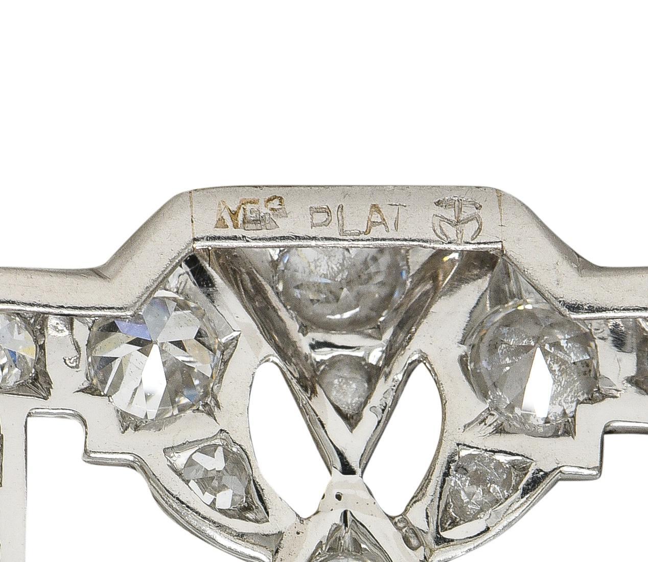 Donna Maurice Tishman Art Deco 4,73 CTW Diamante Platino Vintage Spilla a Bar Geometrica in vendita