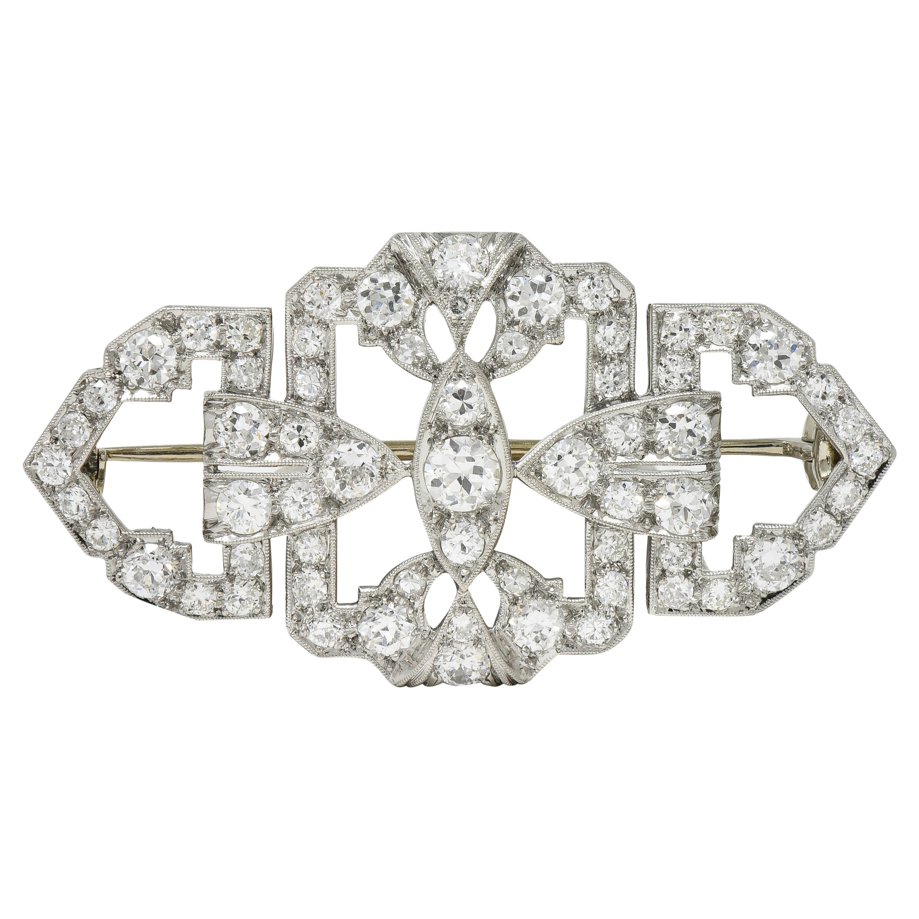 Maurice Tishman Art Deco 4,73 CTW Diamante Platino Vintage Spilla a Bar Geometrica in vendita