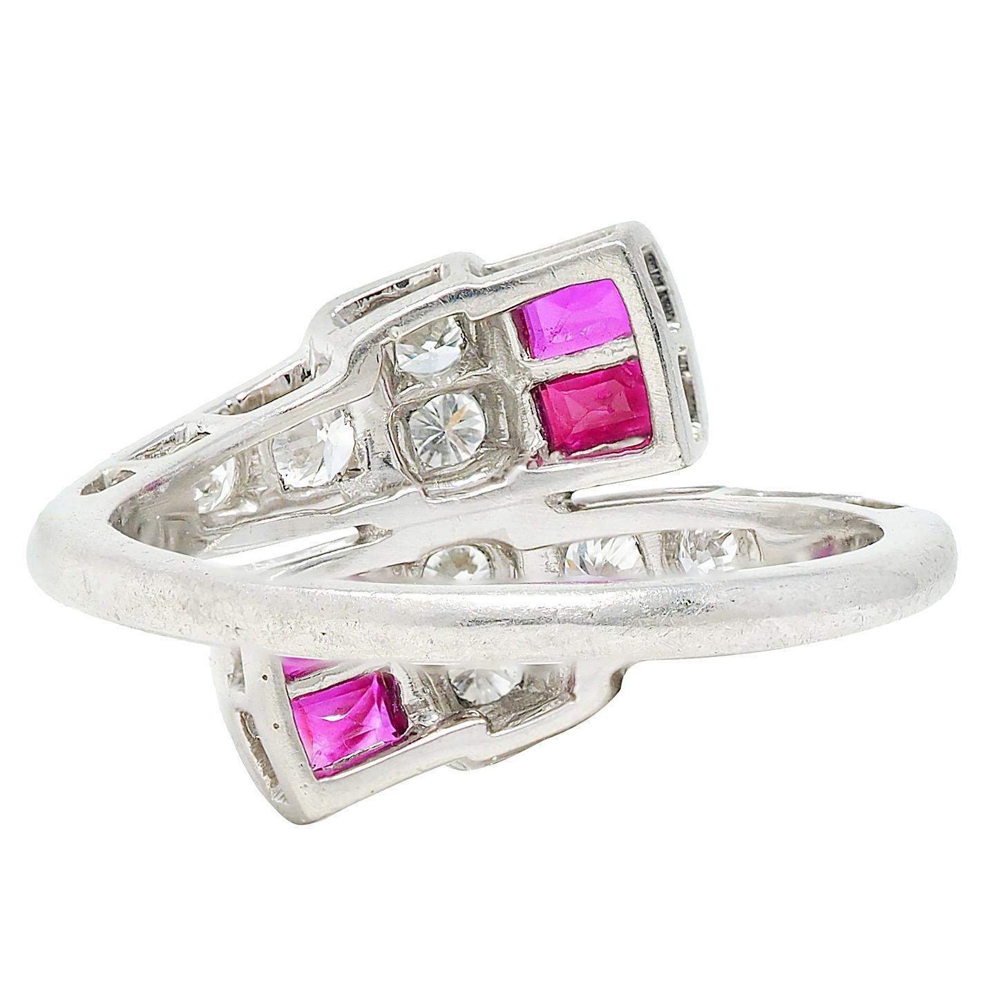 Maurice Tishman Mitte des Jahrhunderts Rubin-Diamant-Platin Bypass Ring (Moderne) im Angebot