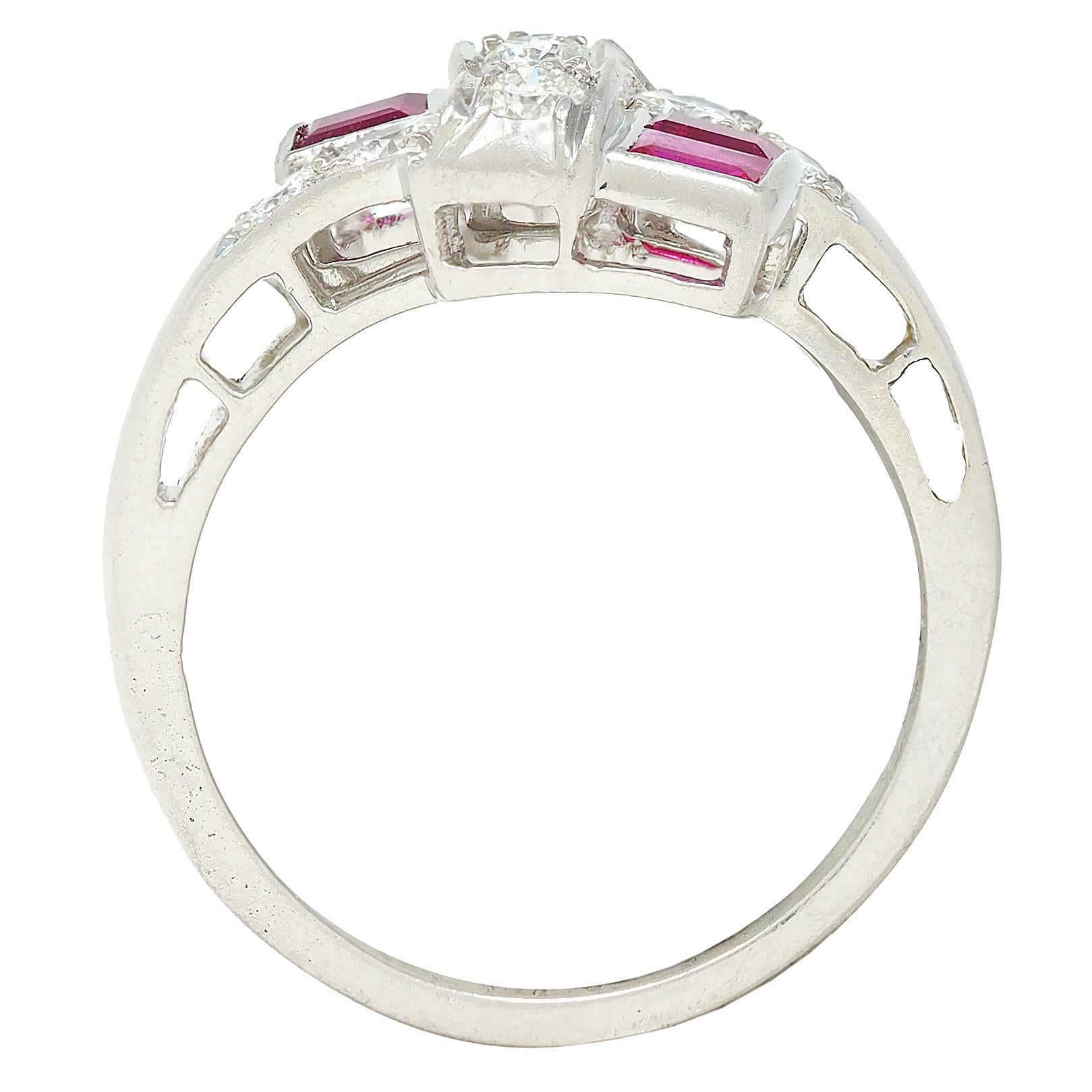 Maurice Tishman Mitte des Jahrhunderts Rubin-Diamant-Platin Bypass Ring im Zustand „Hervorragend“ im Angebot in Philadelphia, PA