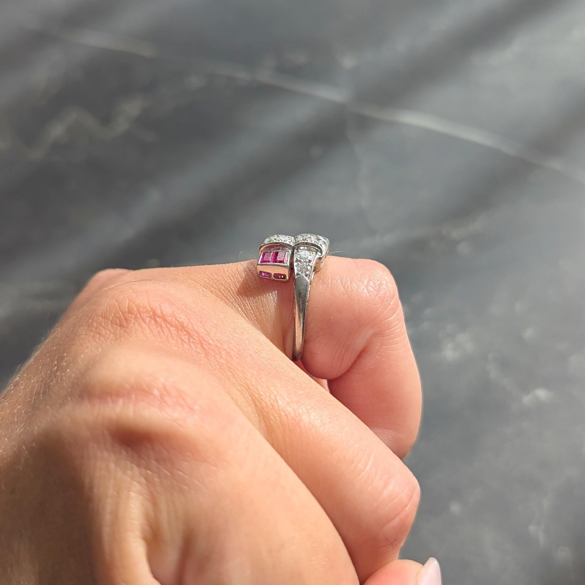 Maurice Tishman Mitte des Jahrhunderts Rubin-Diamant-Platin Bypass Ring im Angebot 2