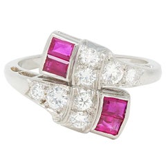 Maurice Tishman Mid-Century Ruby Diamond Platinum Bypass Ring