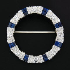 Maurice Tishman Platinum 4.82ctw Diamond & Sapphire Circle Wreath Pin Brooch