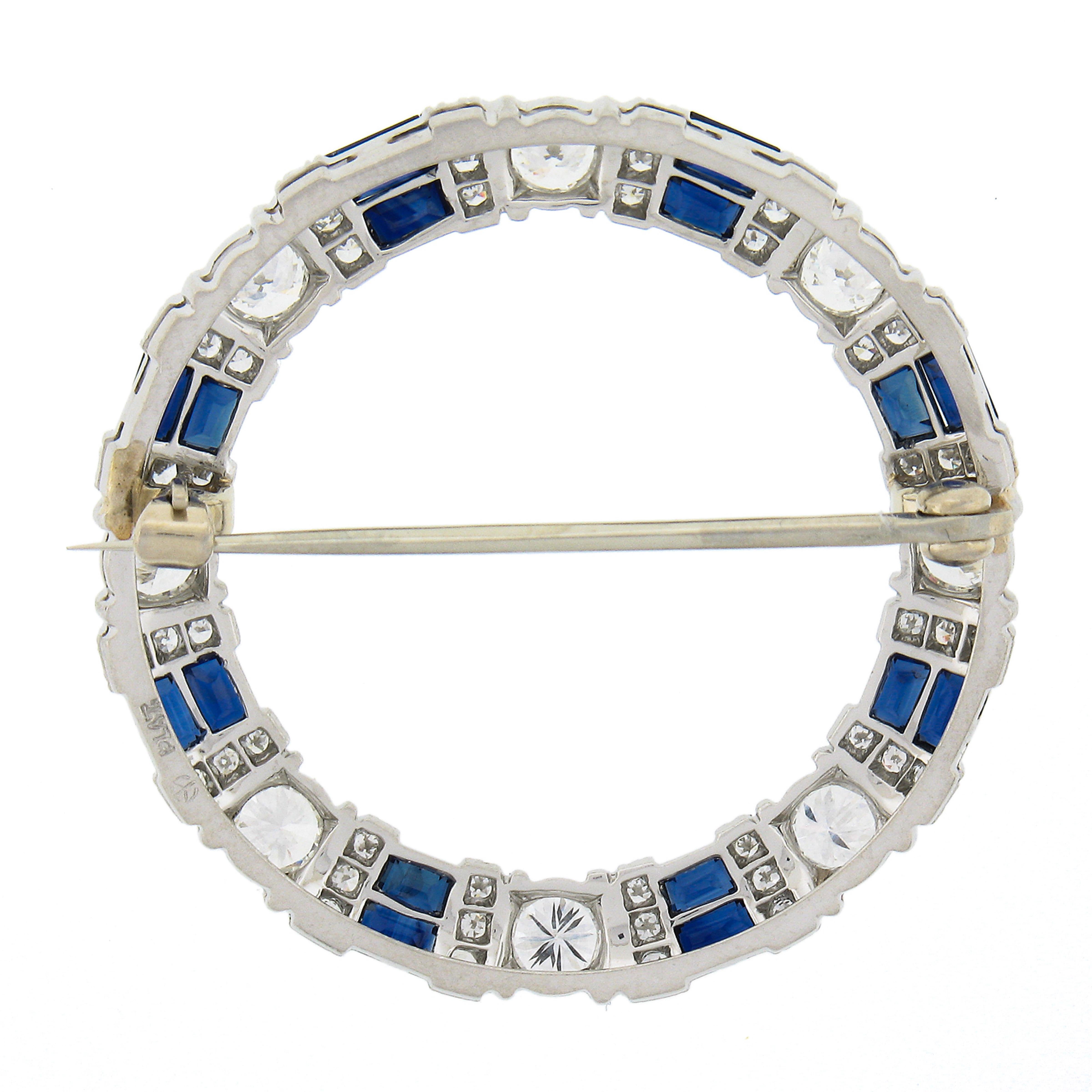Art Deco Maurice Tishman Platinum 4.82ctw Diamond & Sapphire Circle Wreath Pin Brooch