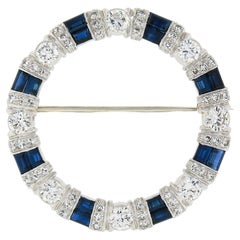 Maurice Tishman Platinum 4.82ctw Diamond & Sapphire Circle Wreath Pin Brooch