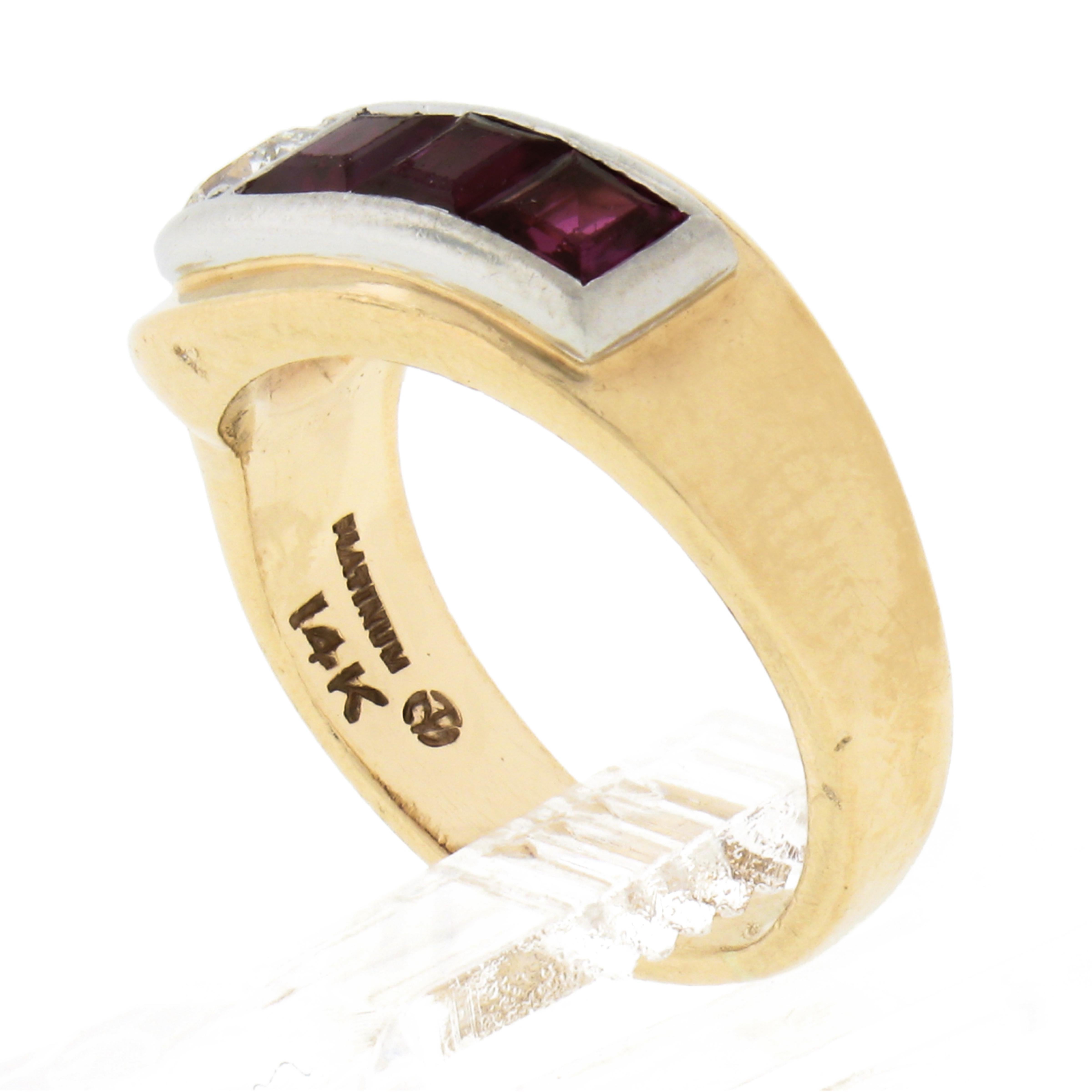 Maurice Tishman Retro 14k Gold & Platinum Diamond & Ruby Buckle Style Band Ring For Sale 5