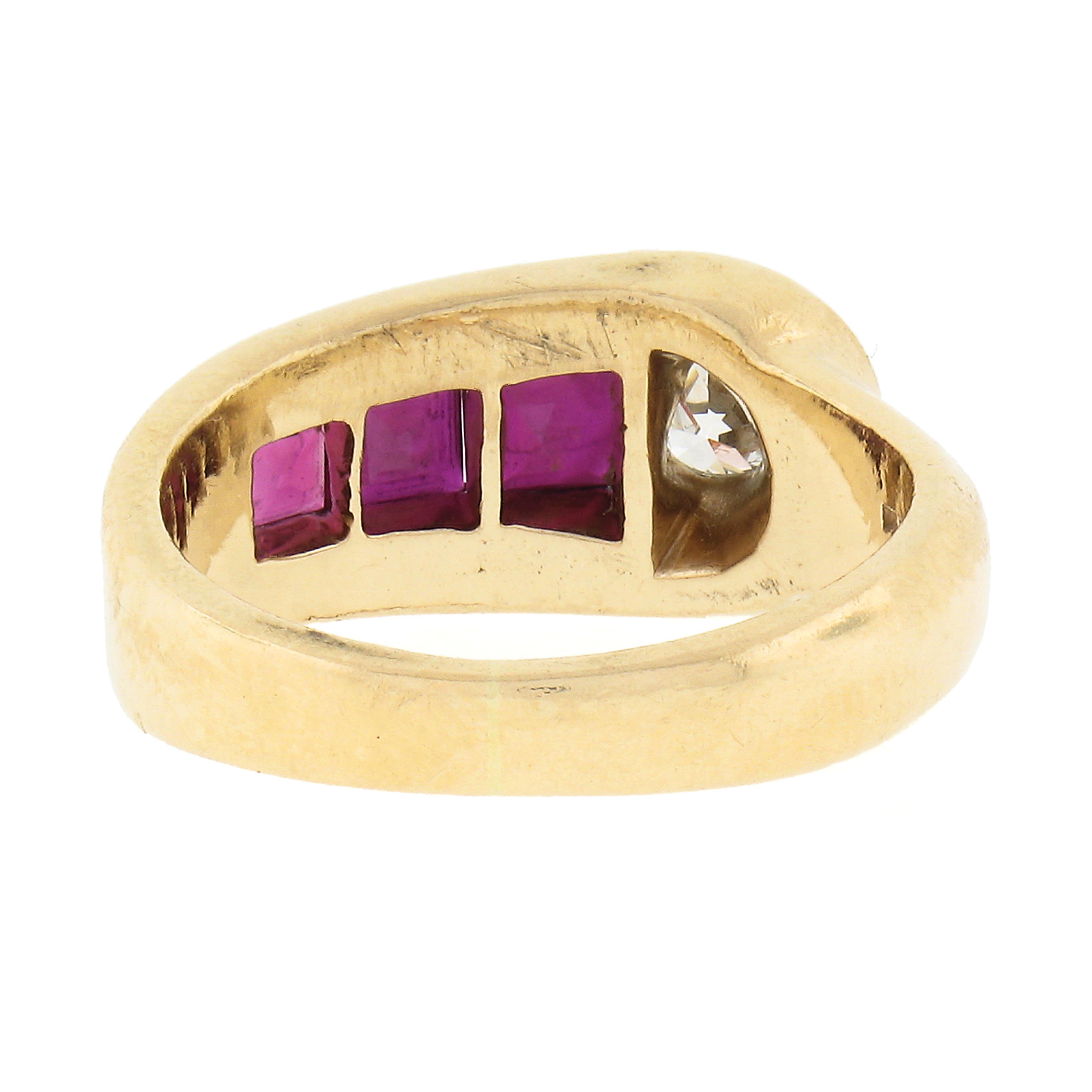 Maurice Tishman Retro 14k Gold & Platinum Diamond & Ruby Buckle Style Band Ring For Sale 3