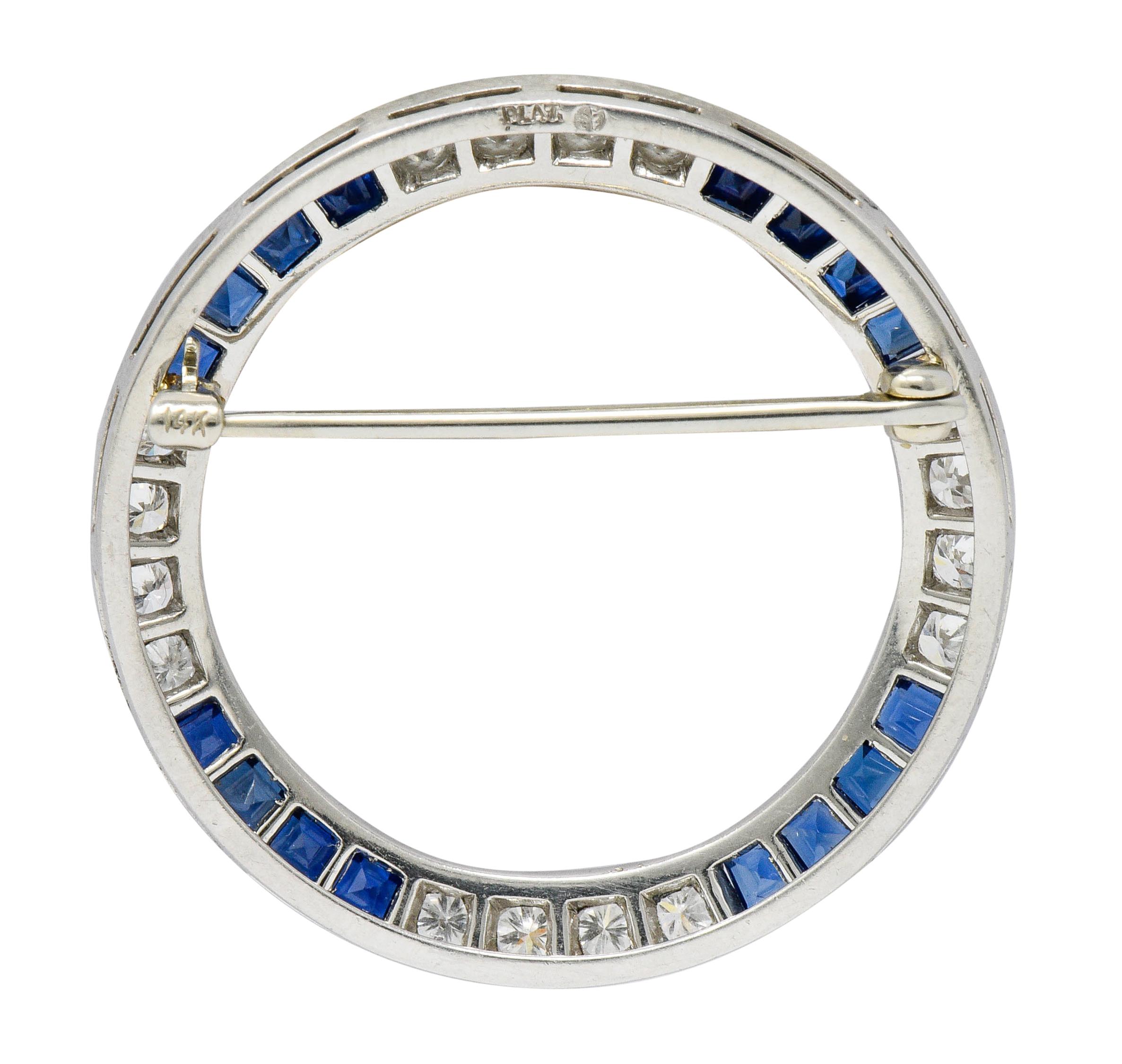 Contemporary Maurice Tishman Vintage 5.15 Carat Sapphire Diamond Platinum Circle Brooch