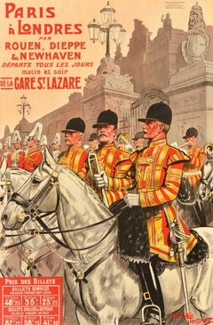 Affiche de voyage originale ancienne Chemins de fer de l'État et de Brighton Toussaint