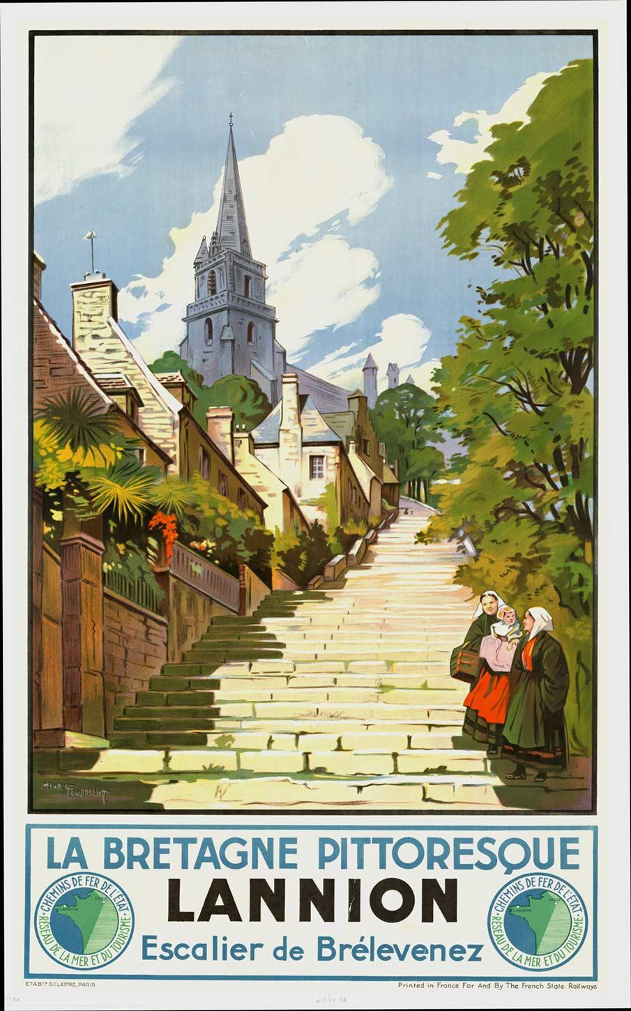 Original La Bretagne Pittoresque Lannion, Chemins de Fer vintage Plakat auf Leinen
