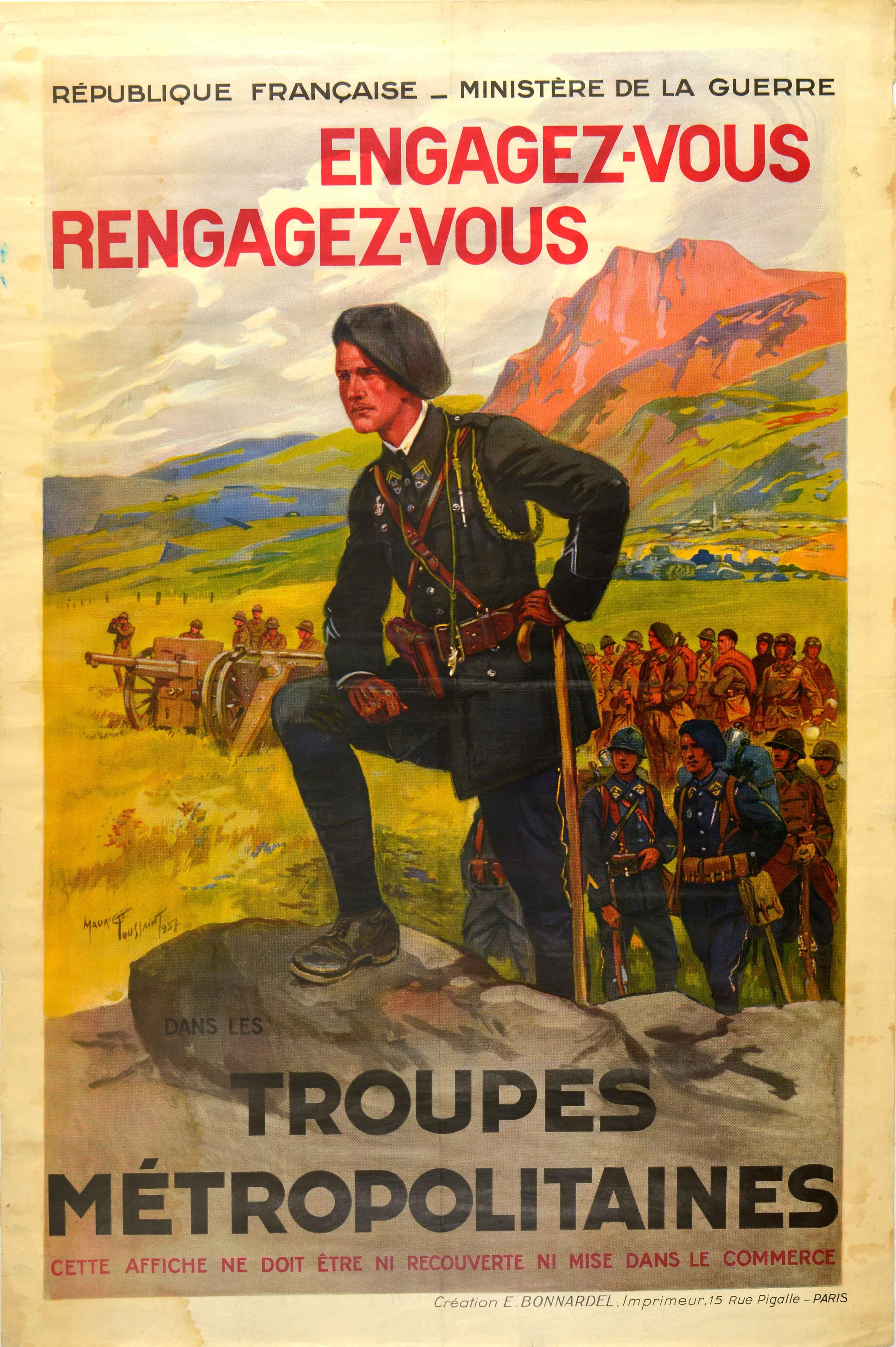 Maurice Toussaint Print - Original Vintage French Military Recruitment Poster Troupes Metropolitaines Army