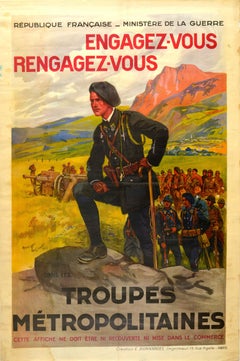 Original Vintage French Military Recruitment Poster Troupes Metropolitaines Army