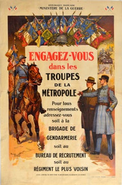 Original Antique Poster Military Recruitment Troupes De La Metropole Army Troops