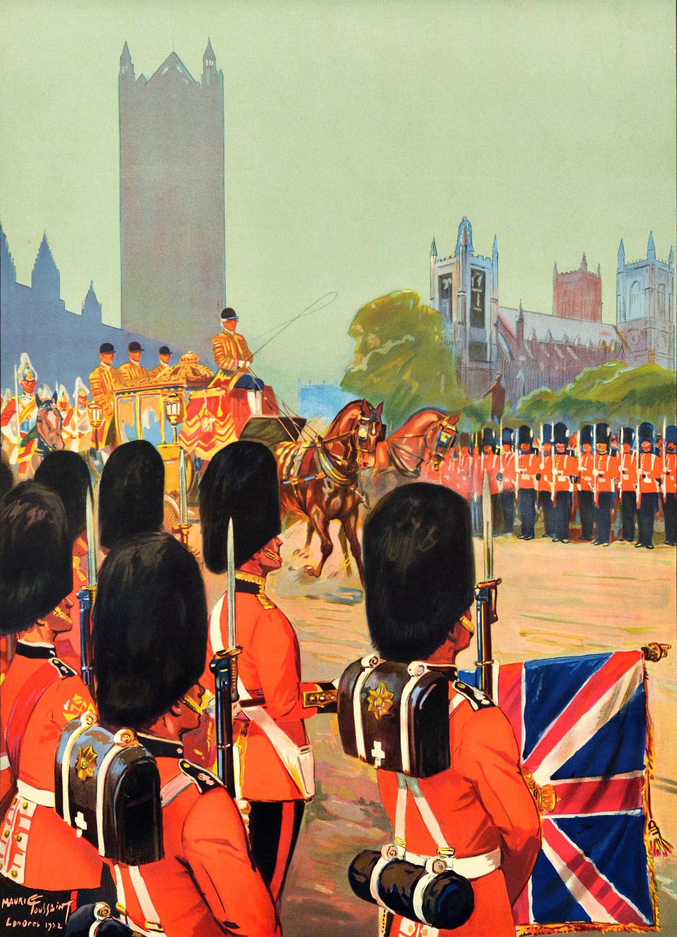 Original-Vintage-Reiseplakat, Eisenbahn, England, Süd-Eisenbahn, Royal Guards, Kunst – Print von Maurice Toussaint