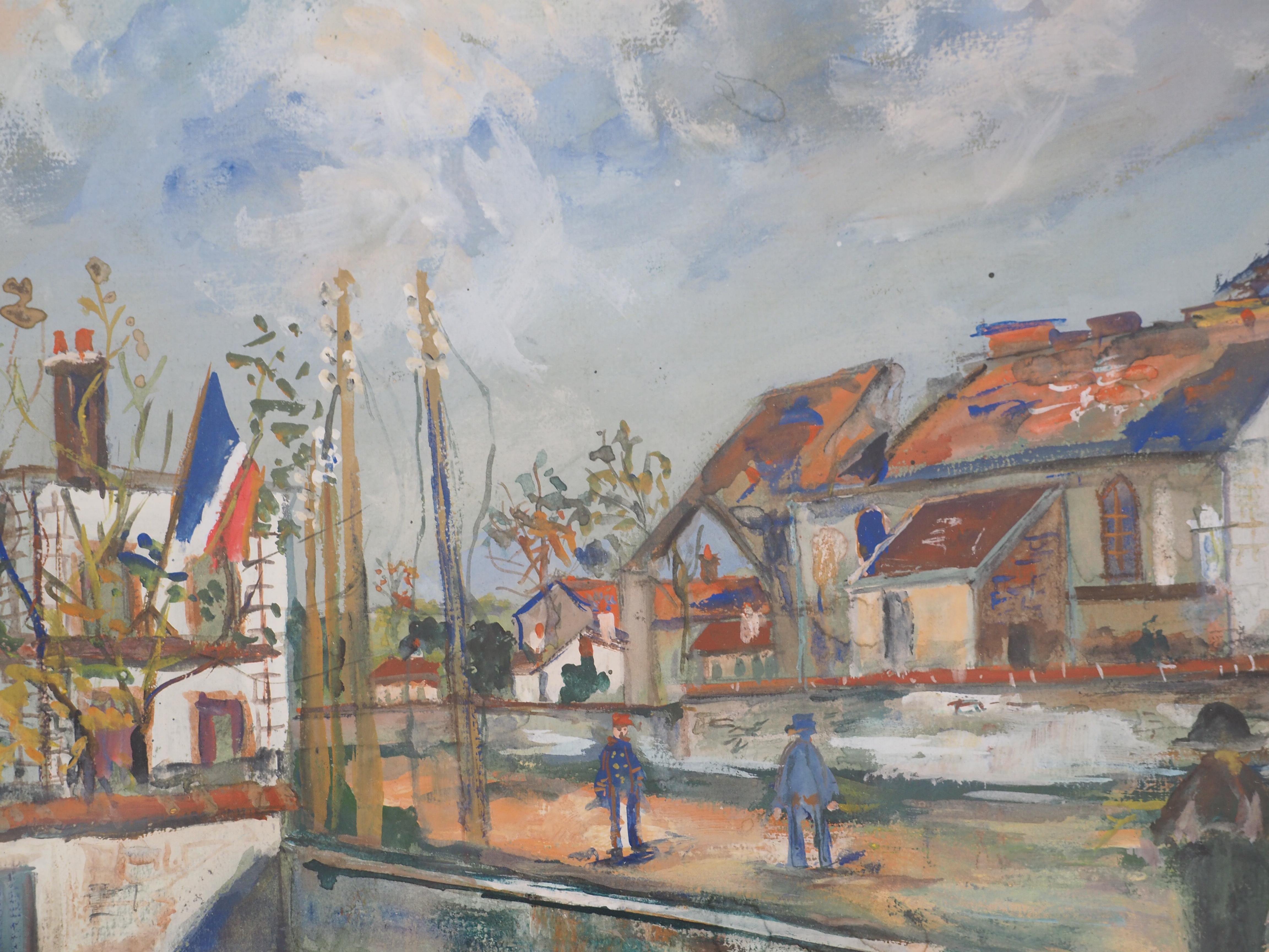 Iglesia de Charleville después de la guerra - Original gouache Firmado a mano #CERTIFICADO en venta 5