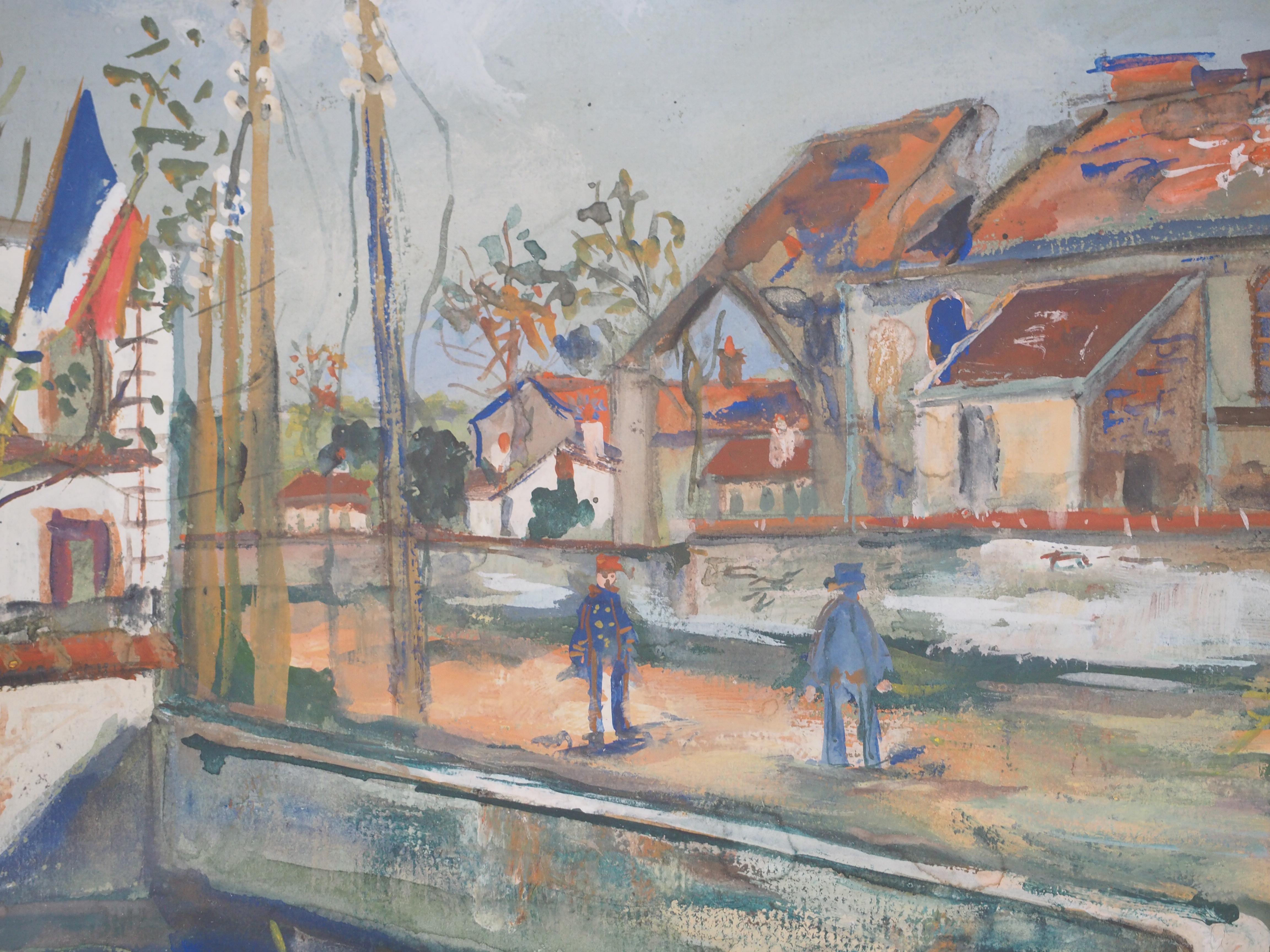 Iglesia de Charleville después de la guerra - Original gouache Firmado a mano #CERTIFICADO en venta 6