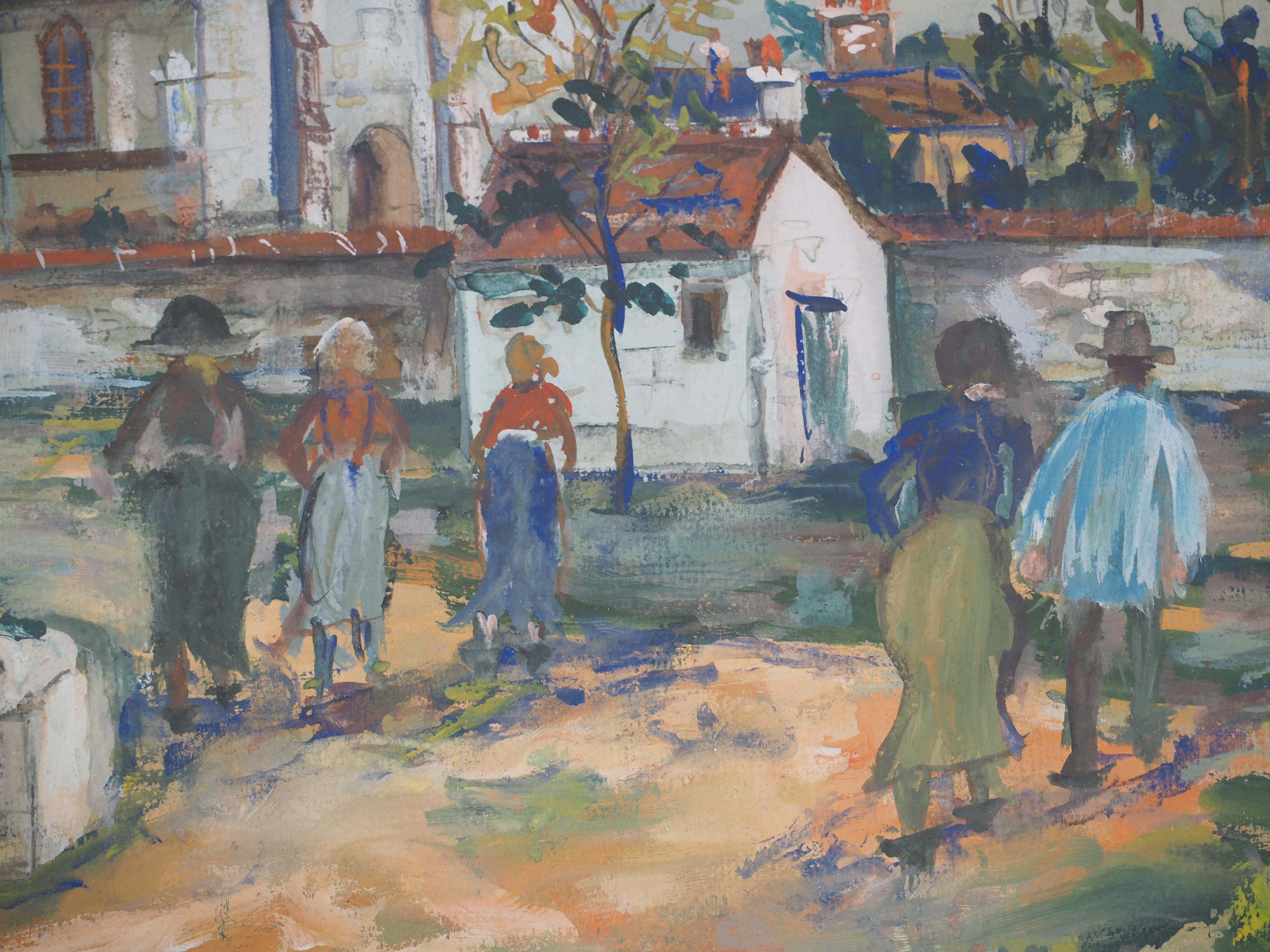Iglesia de Charleville después de la guerra - Original gouache Firmado a mano #CERTIFICADO en venta 7