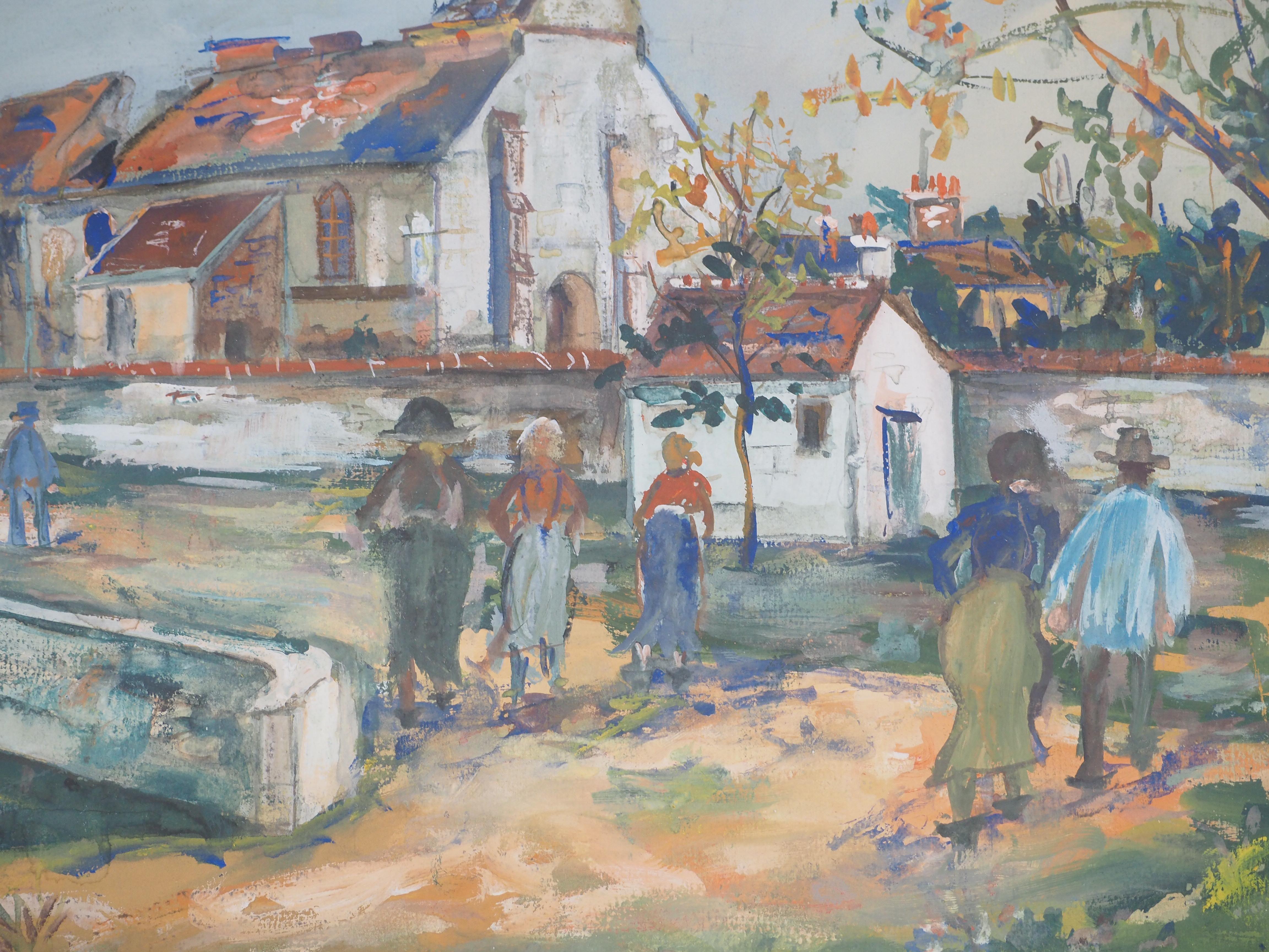 Iglesia de Charleville después de la guerra - Original gouache Firmado a mano #CERTIFICADO en venta 2